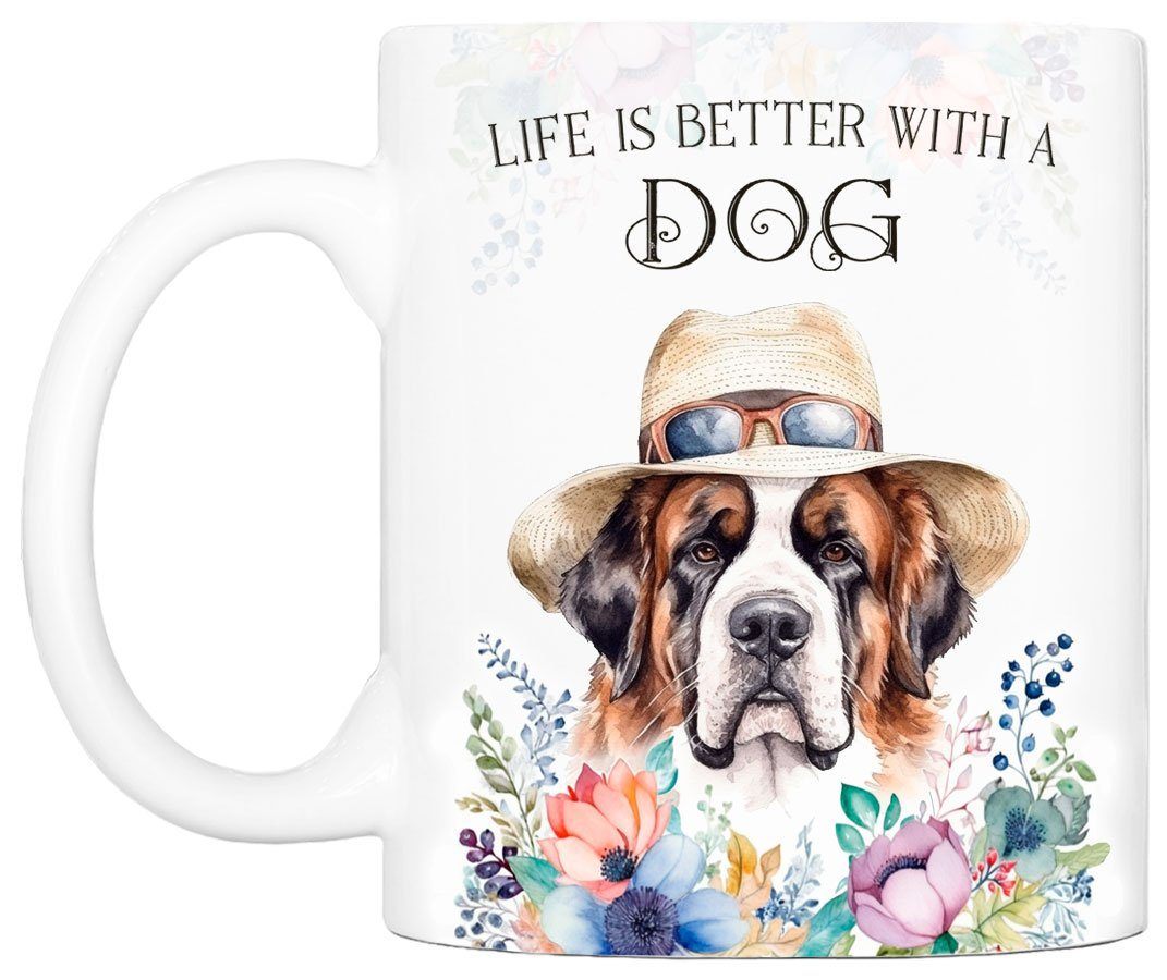 Kaffeetasse - Hundefreunde, beidseitig 330 BERNHARDINER handgefertigt, bedruckt, ml Cadouri Keramik, Hunderasse, Tasse Geschenk, für mit