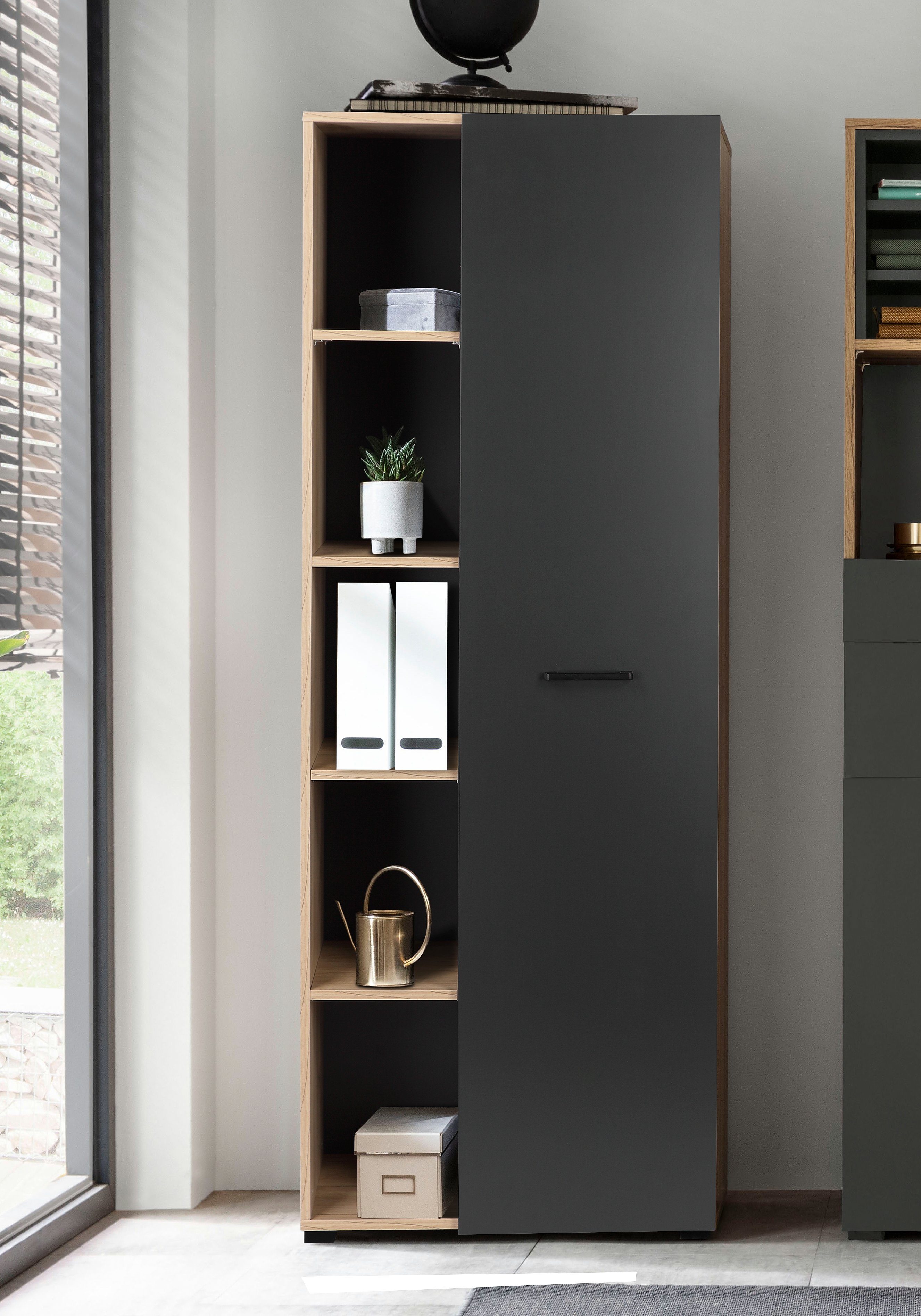 Style Maße: mit 64,5x41,5x175 moderner Stauraum Fächer Mehrzweckschrank, 5 Moid, Aktenschrank Places cm, of viel