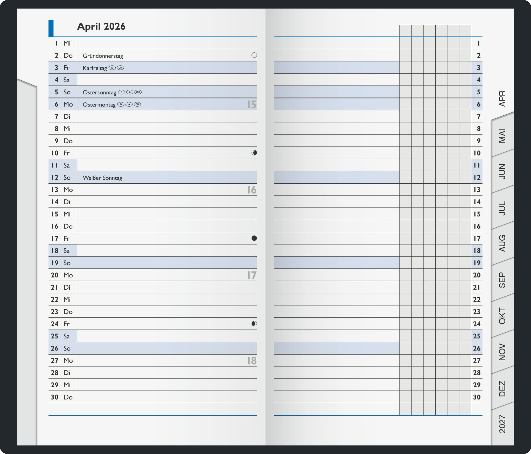 BRUNNEN Taschenkalender BRUNNEN 1075328306 Taschenkalender9x15cm bl 2S/1M