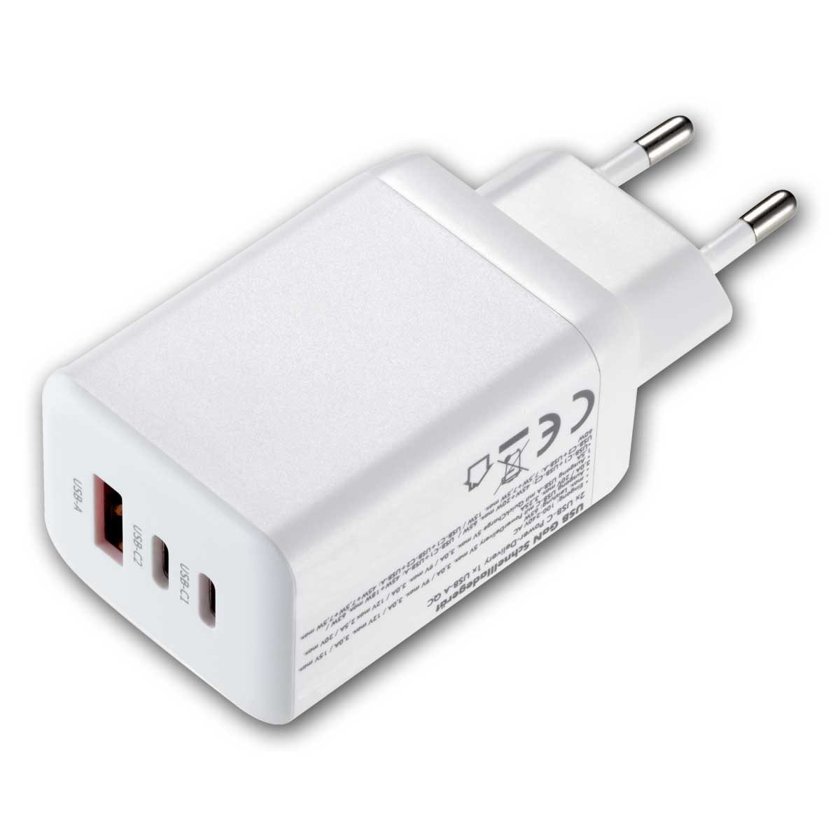 McPower USB-Schnellladegerät 65W, USB-A & 2xUSB-C PD, weiß USB-Ladegerät