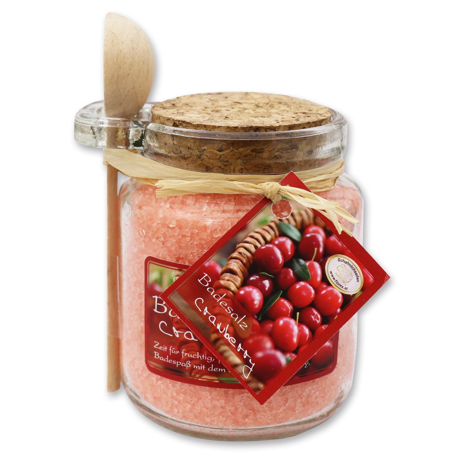 Gerlinde Hofer _ Florex GmbH Badezusatz B1420CB Cranberry, 1-tlg., Badesalz mit Bio Schafmilch im Glas mit Holzlöffel 300 g