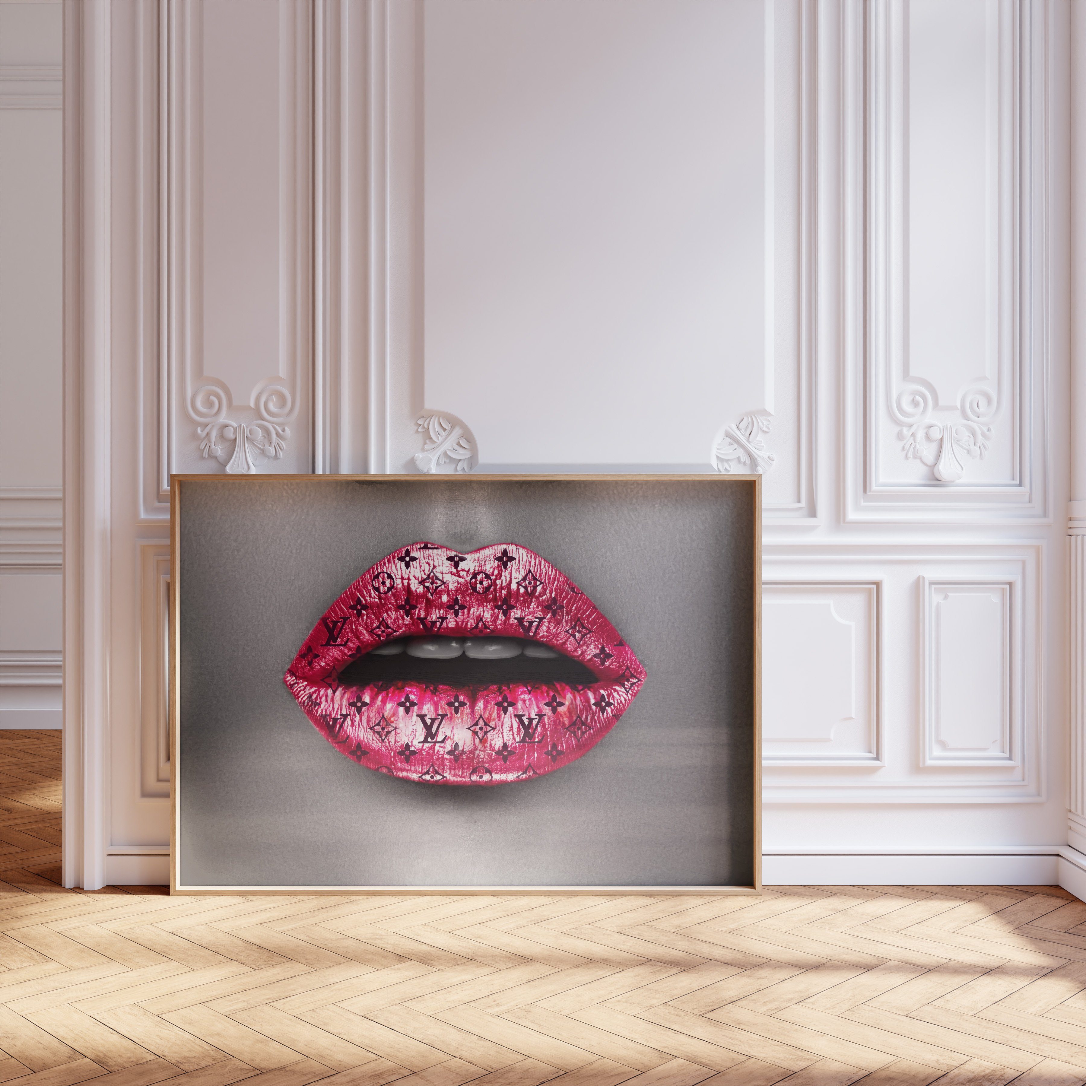 JUSTGOODMOOD Poster Premium ® Louis Vuitton Poster · Lippen · ohne Rahmen, (1 St), Poster in verschiedenen Größen verfügbar, Poster, Wandbild