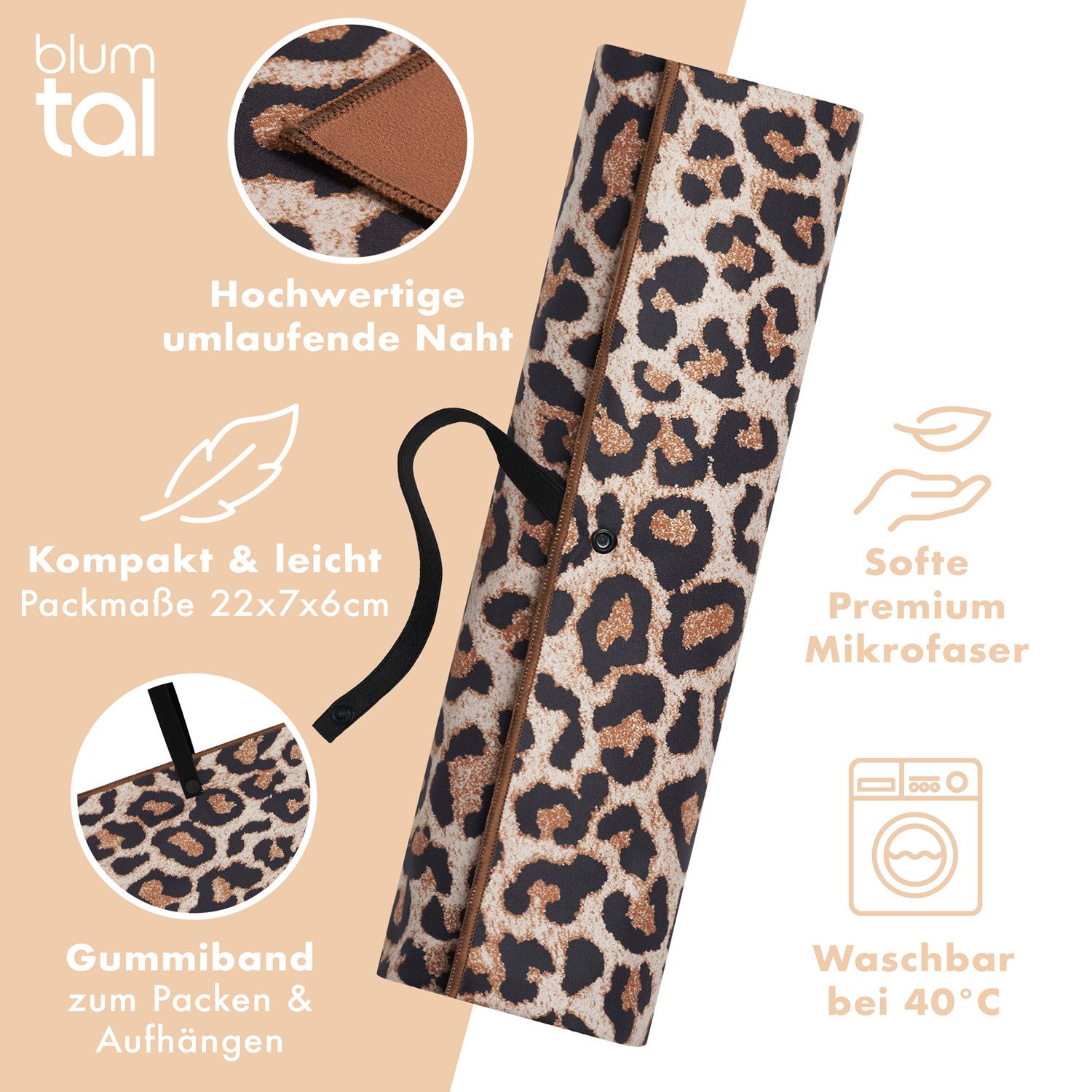 Blumtal Reisehandtuch Strandhandtuch 90x180 cm aus Mikrofaser - kompakt & schnelltrocknend, sandfrei mit Band - Mikrofaser Handtuch groß mit Wellen-Muster – Bild 3 von 5