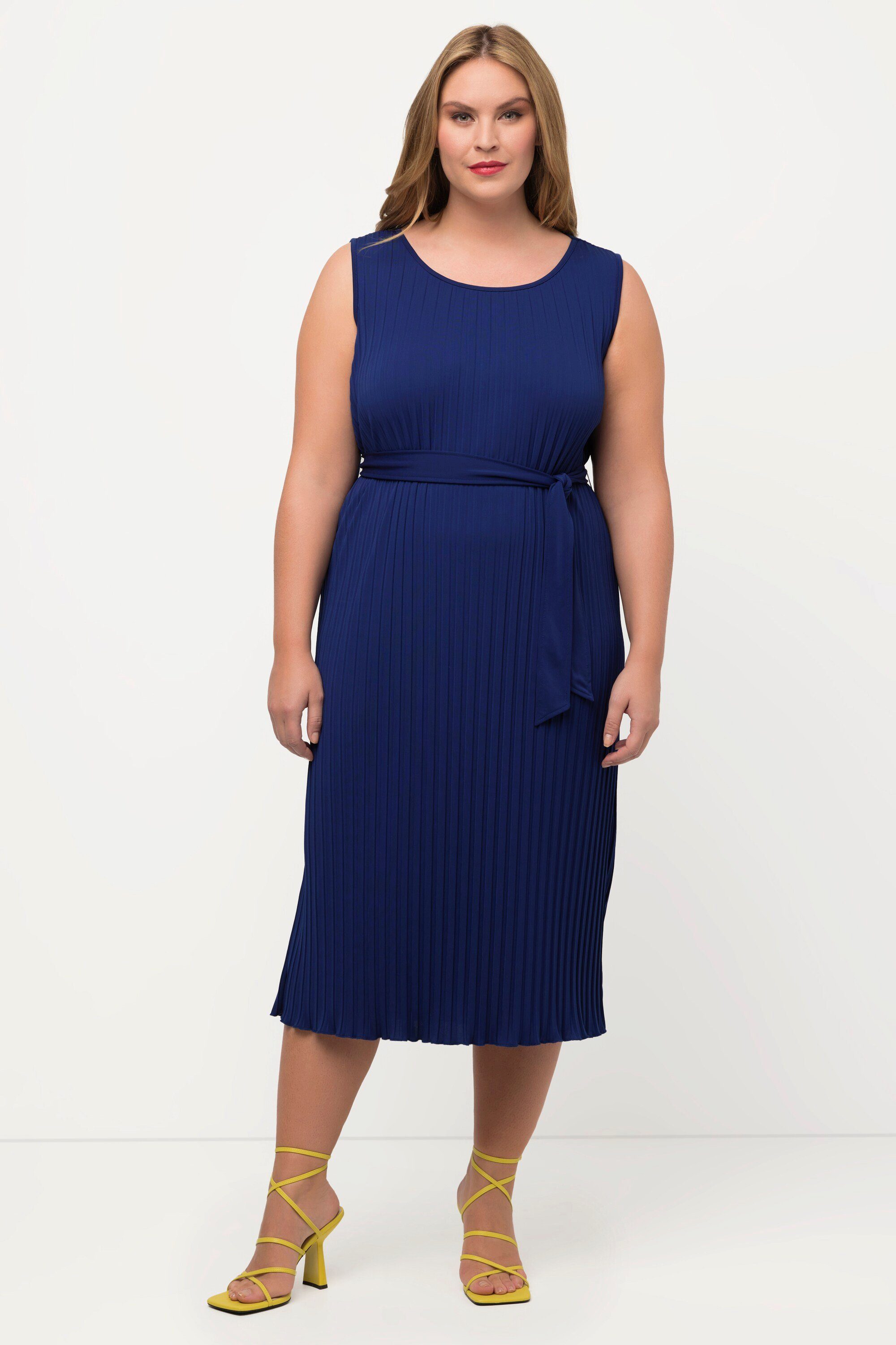 Ulla Popken Midikleid Plissee-Kleid A-Linie Rundhals günstig online kaufen