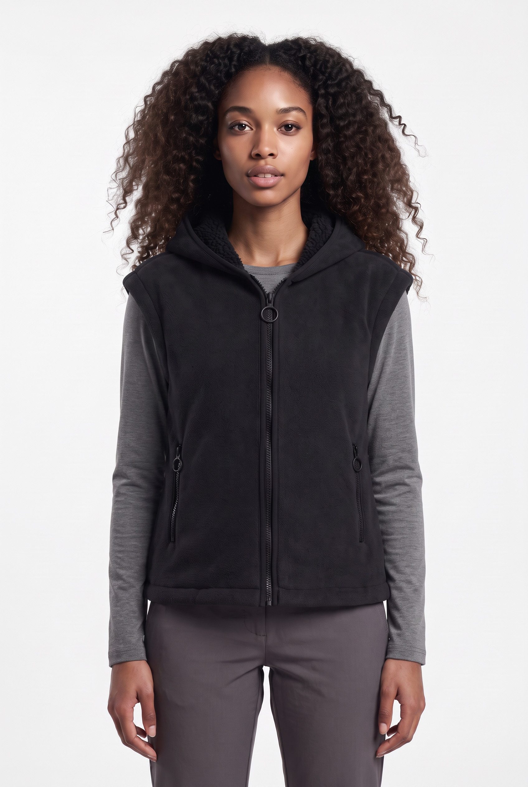 CMP Fleeceweste WOMAN VEST FIX HOOD Arctic Fleece Bonded, Weiches Teddyfleece innen, Reißverschlusstaschen