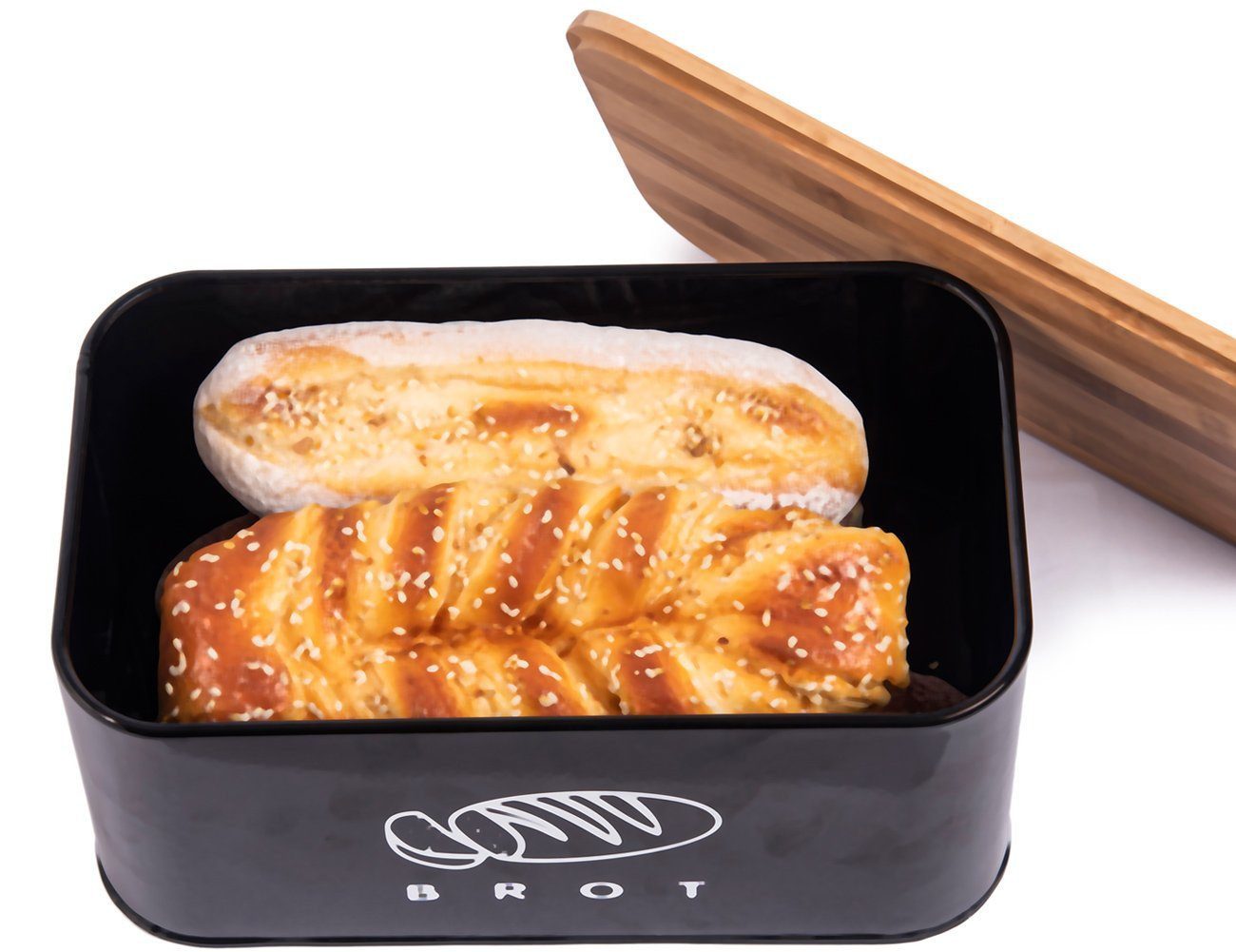 Zedelmaier Brotkasten Brotdosen aus Metall mit ökologischem Naturdeckel (als Schneidebrett), (MBH003&4), Geräumiger Retro Brotkasten aus Metall mit Holzdeckel, runder Rand