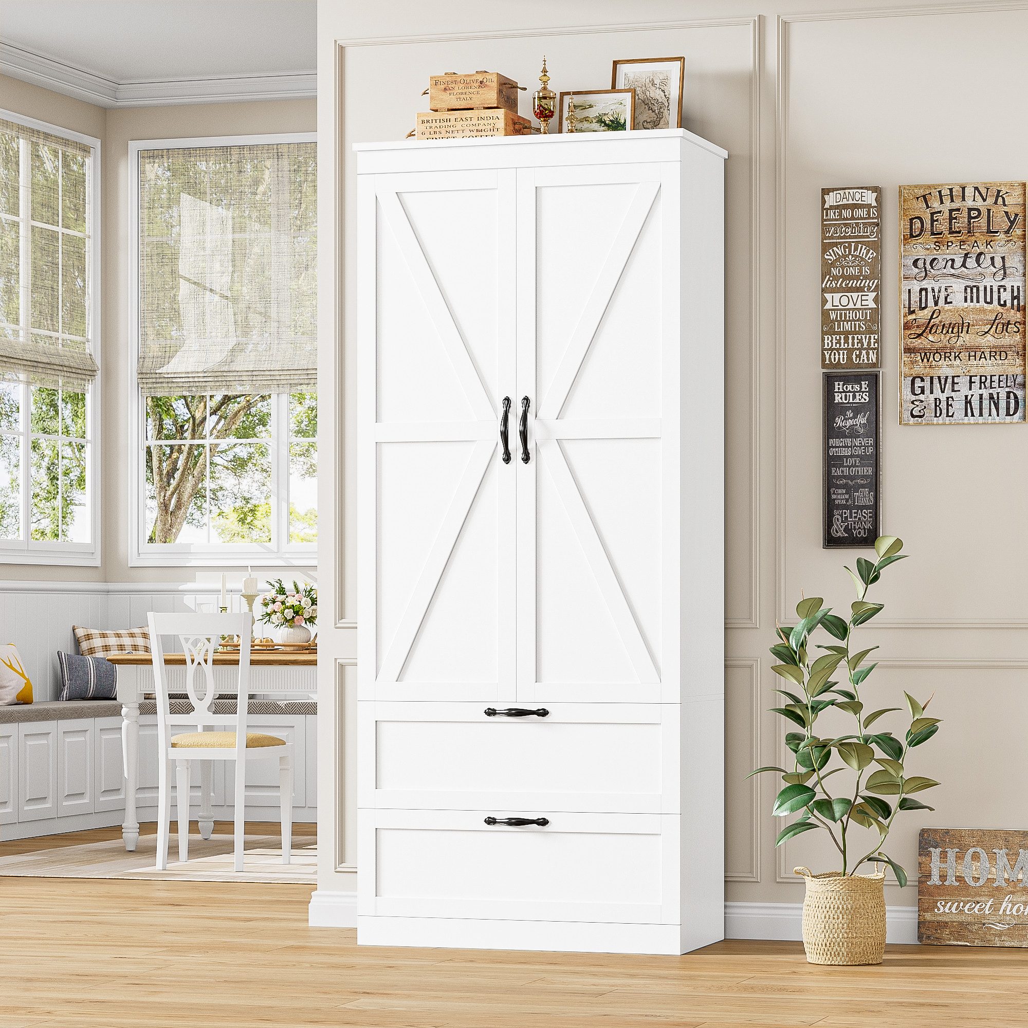 HOMECHO Küchenbuffet mit 2 Türen und 2 Schubladen und Verstellbare Ablage günstig online kaufen