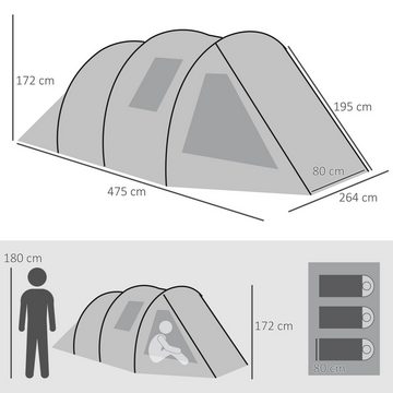 Outsunny Kuppelzelt Campingzelt mit Zwei Räumen, Personen: 4 (Campingzelt, 1 tlg., Tunnelzelt), für Garten, Balkon, Grün