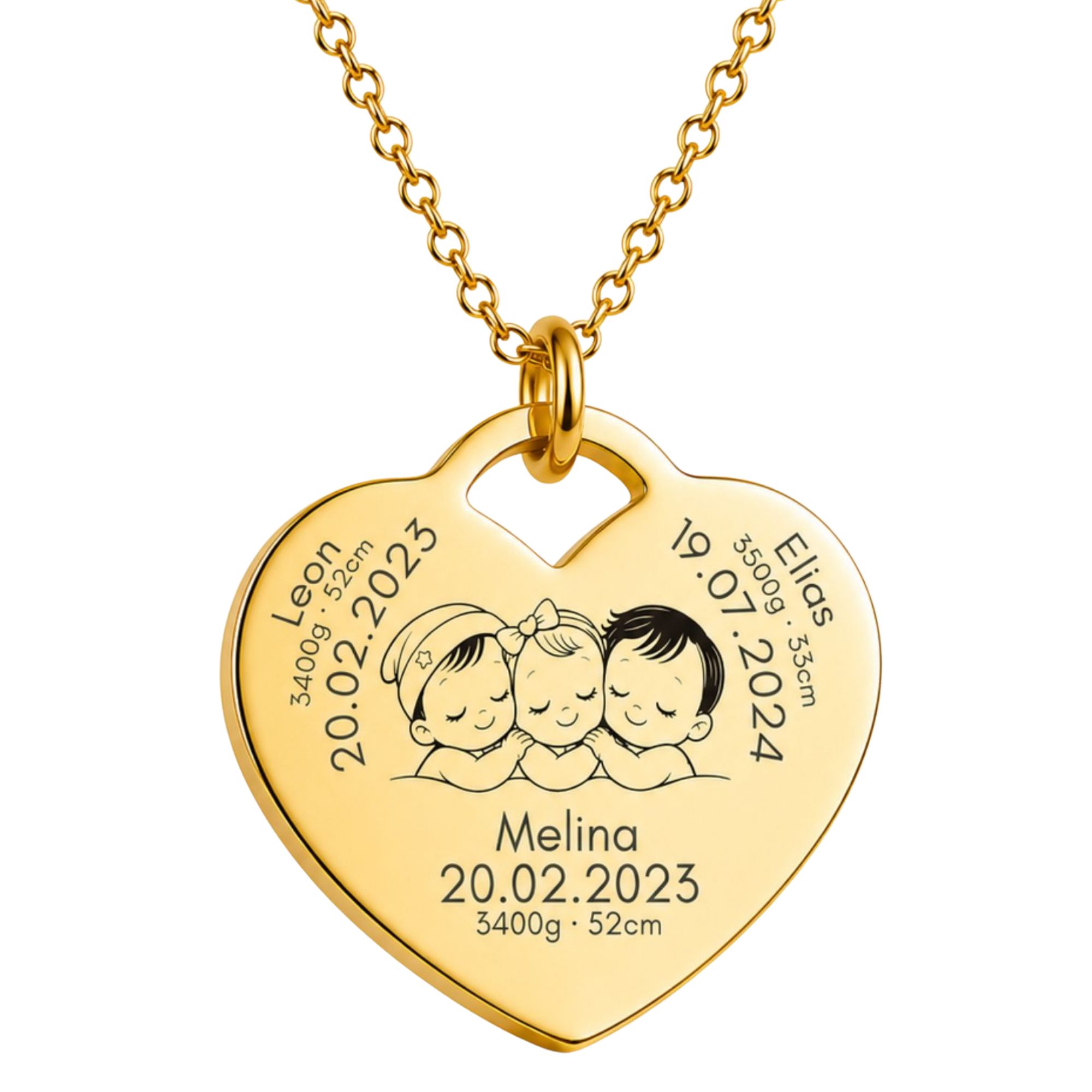 BS Schmuckdesign Kette mit Anhänger mit Gravur Personalisierte Halskette Geburtskette Herzkette Mutter-Kind (inkl. Gravur), personalisierbar inkl. Geschenkbox