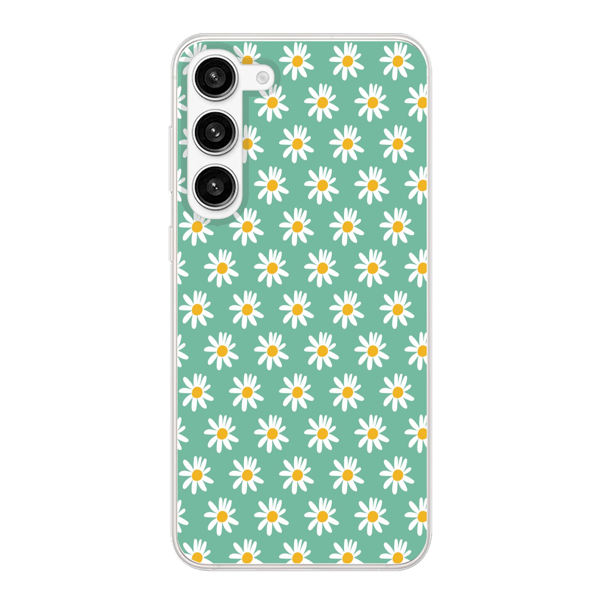 MuchoWow Handyhülle für Samsung Galaxy S23 Plus Gänseblümchen - Muster - Grün - Blumen, Phone Case, Silikon, Schutzhülle Dünn