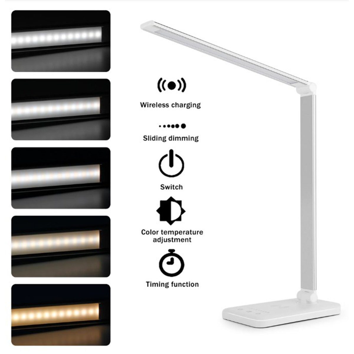 autolock LED Schreibtischlampe LED Schreibtischlampe Dimmbare Tischleuchte Nachttischlampe, 5 Farb und 10 Helligkeitsstufen USB-Anschluss,Wireless Laden