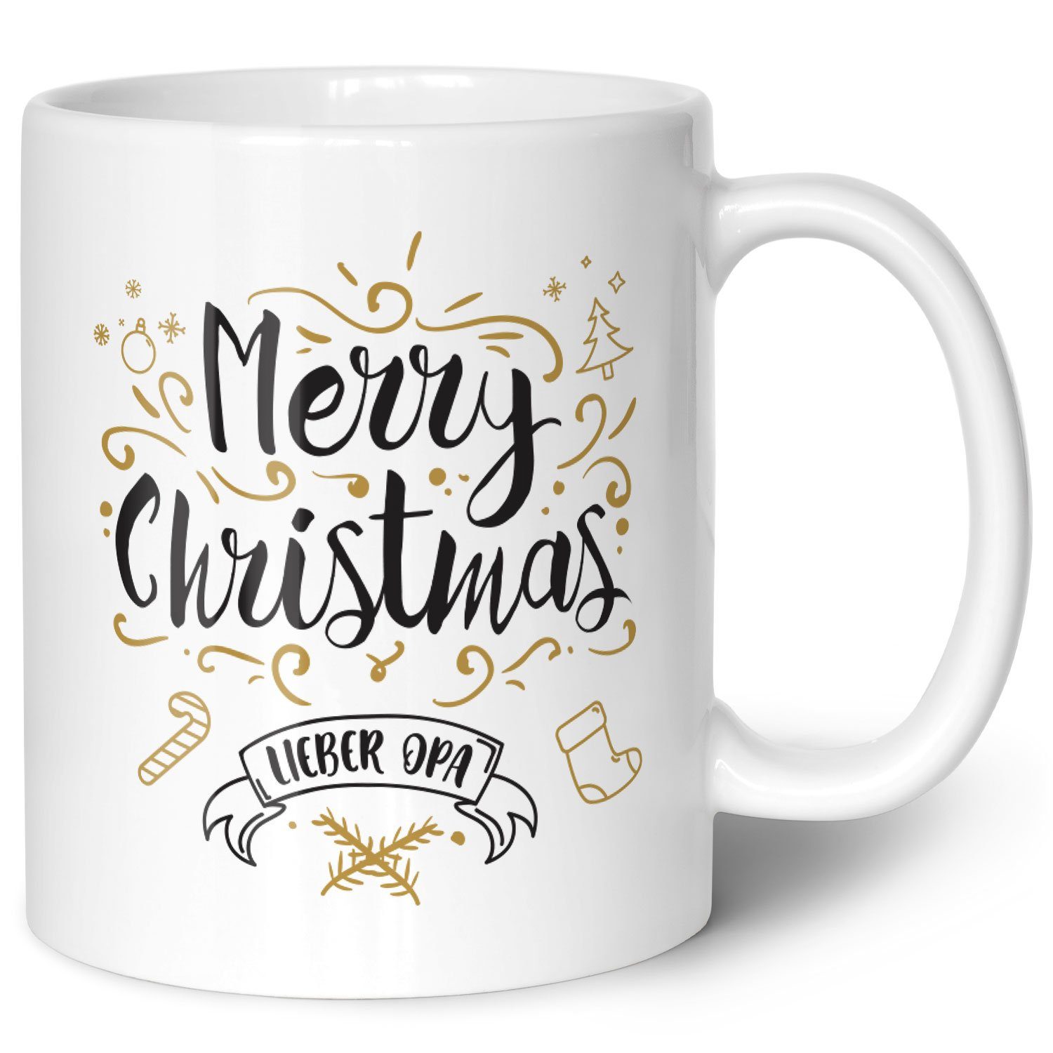 GRAVURZEILE Tasse mit Weihnachtsmotiv - Geschenke für Frauen & Männer zu Weihnachten, Spülmaschinenfest - Merry Christmas Lieber Opa - Weiß