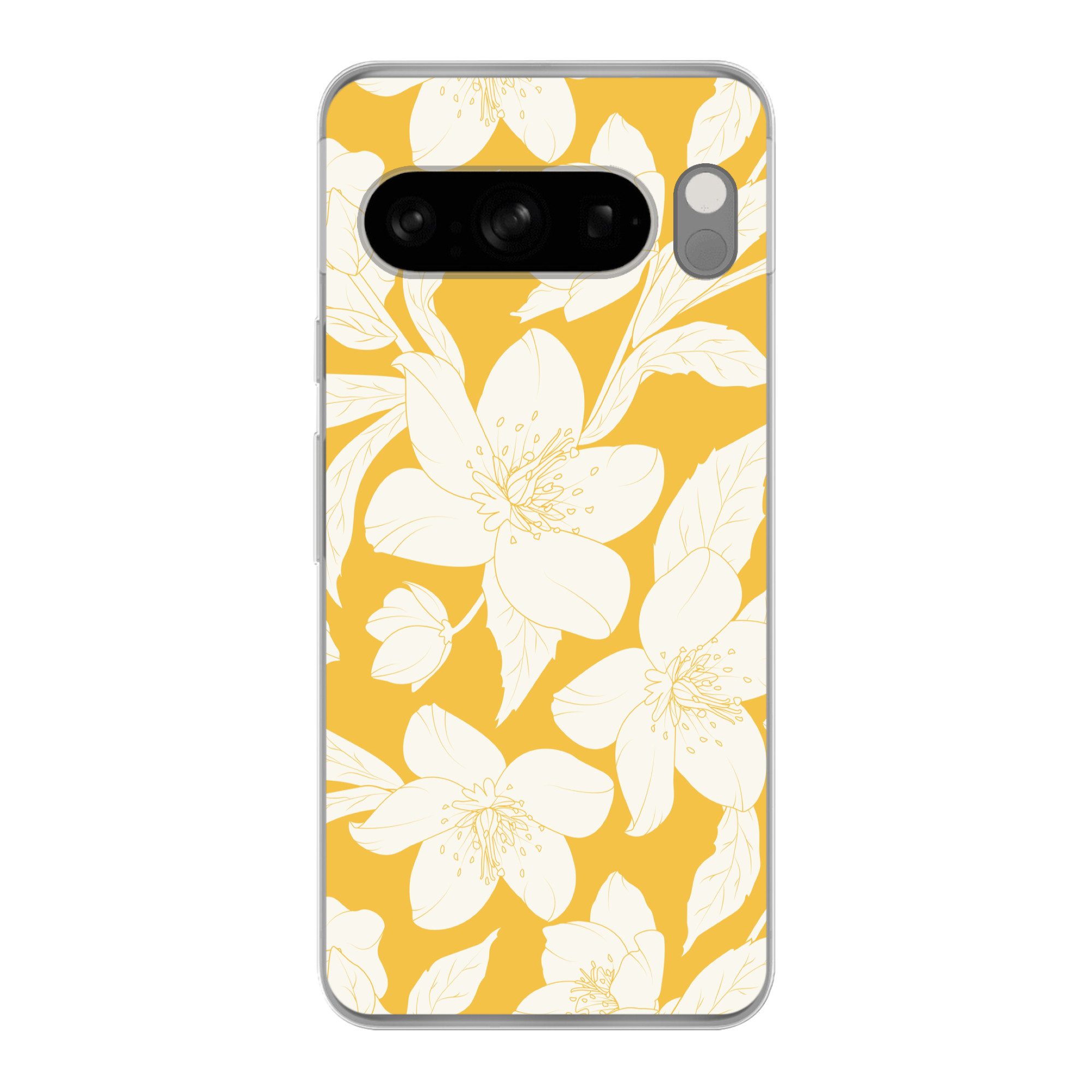 MuchoWow Handyhülle für Google Pixel 8 Pro Blumen - Muster - Gelb - Weiß, Phone Case, Silikon, Schutzhülle Dünn
