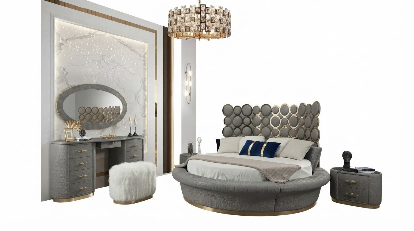 JVmoebel Rundbett Rundes Bett in Lederoptik mit elegantem Design für modernes Wohnen (1-tlg., Bett), Made in Europa