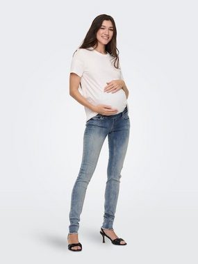 ONLY MATERNITY Umstandsjeans OLMBLUSH MID SK ANK RW DNM NOOS mit Destroyed Effekt