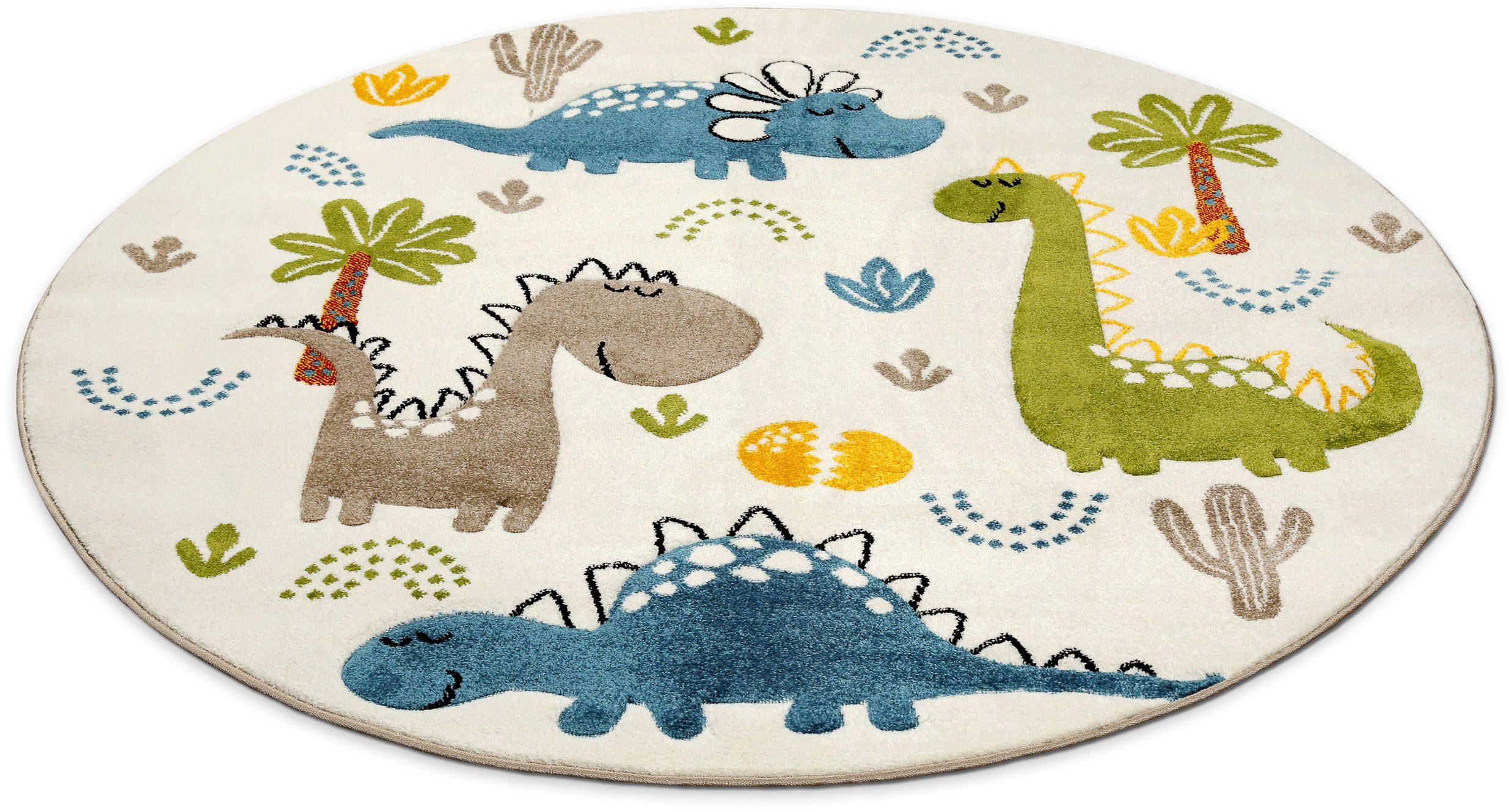 SMART KIDS Kinderteppich Dino & Friends, rund, Höhe: 10 mm, Moderner Spielteppich, strapazierfähig, pflegeleicht, Konturenschnitt