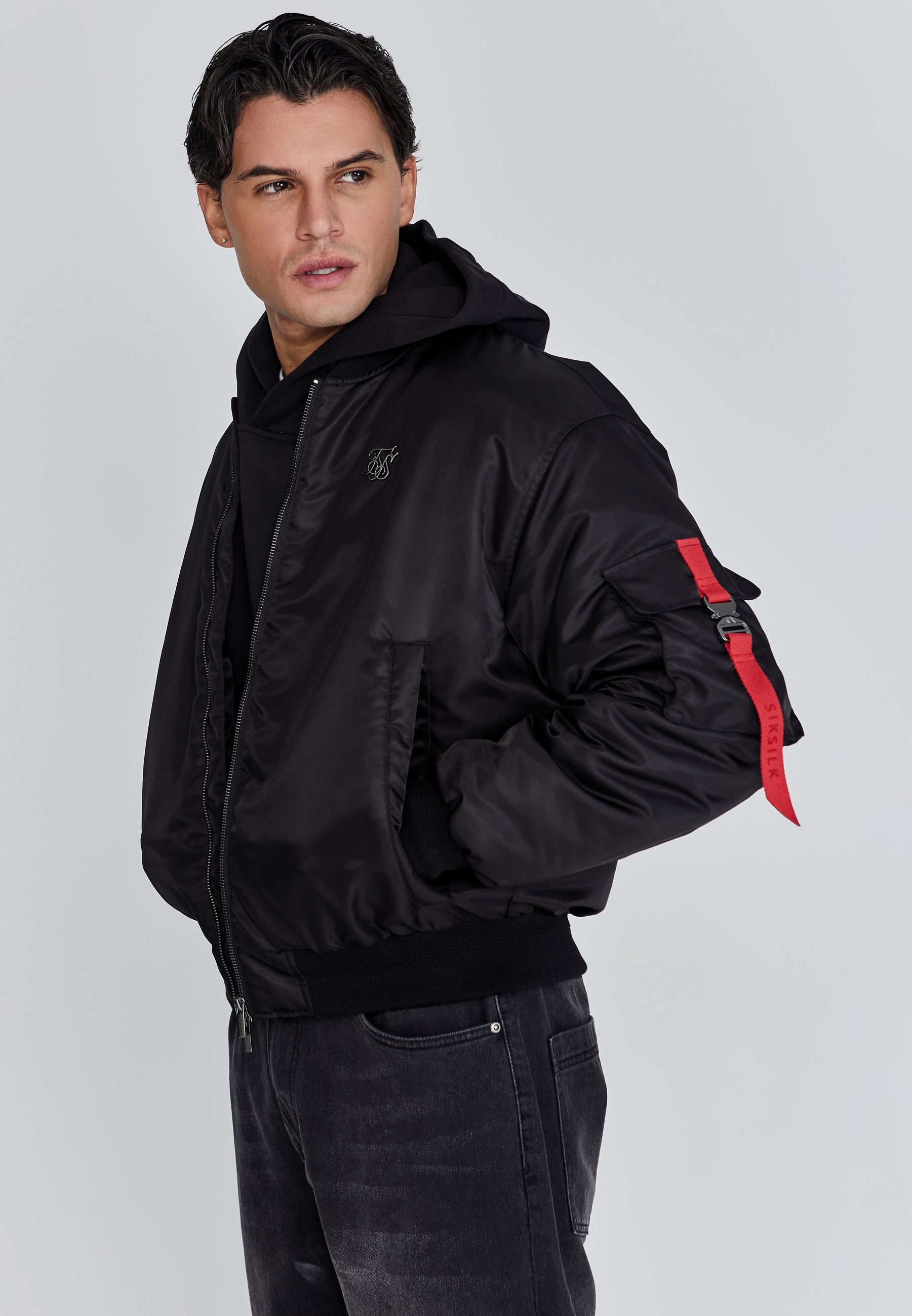 Siksilk Bomberjacke SikSilk Herren Schwarze Bomberjacke