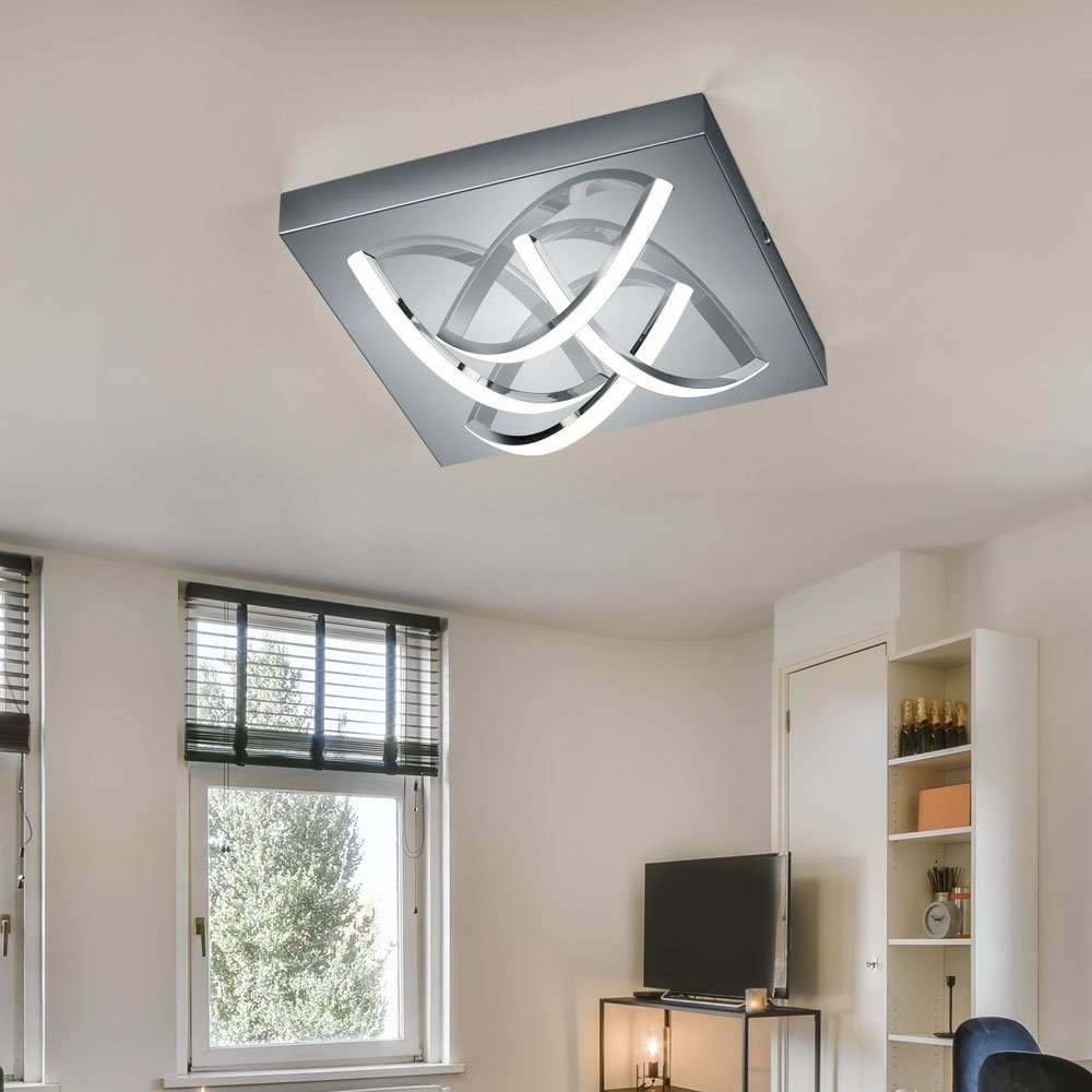 etc-shop LED Deckenleuchte, Leuchtmittel inklusive, Deckenleuchte chrom Warmweiß, LED Deckenlampe dimmbar Design Wohnzimmerlampe