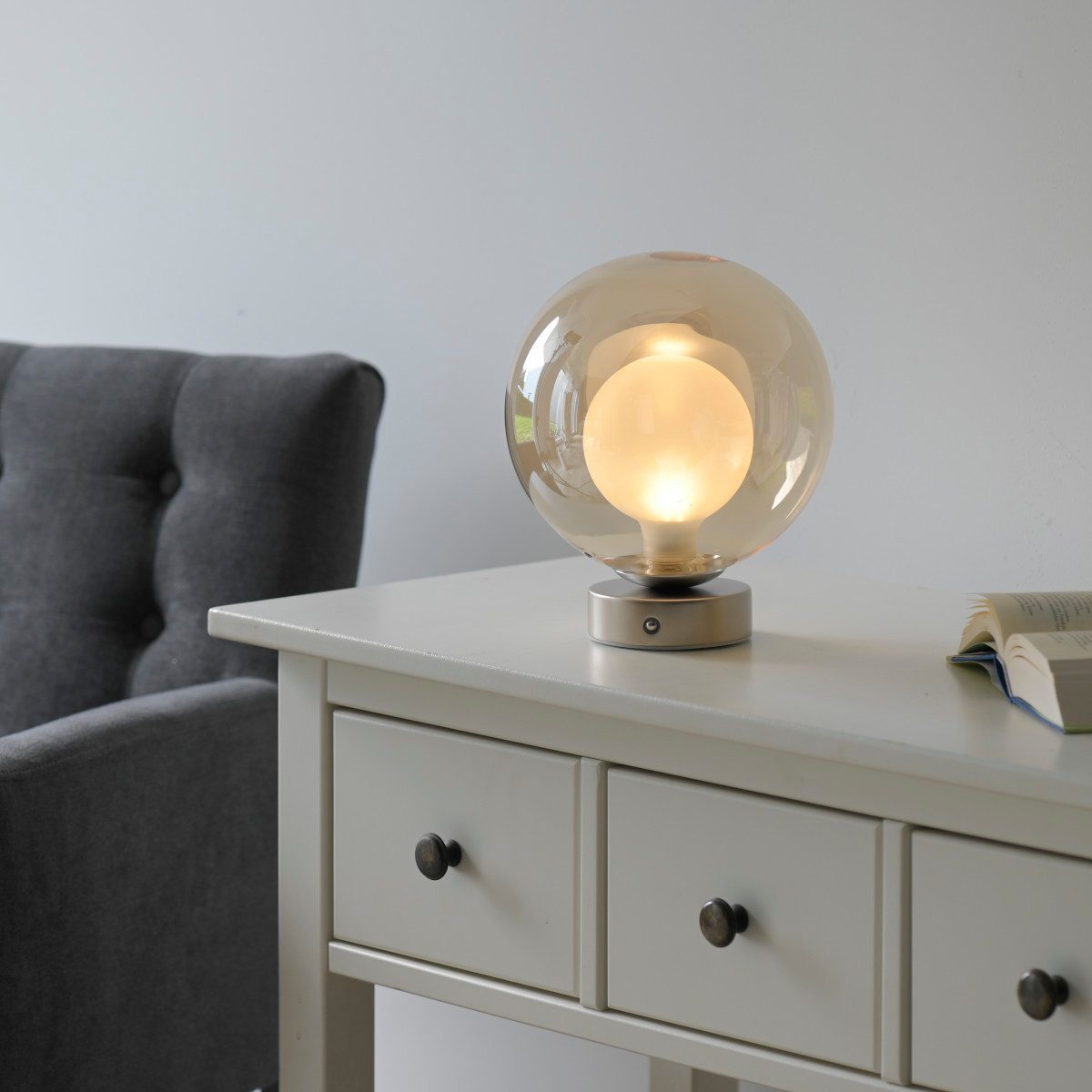 Paul Neuhaus LED Tischleuchte Pop-Up, Touchdimmer, LED fest integriert, Warmweiß, Akkubetrieb, Amber o. Rauchglas, Fernbedienung, Memory-Funktion