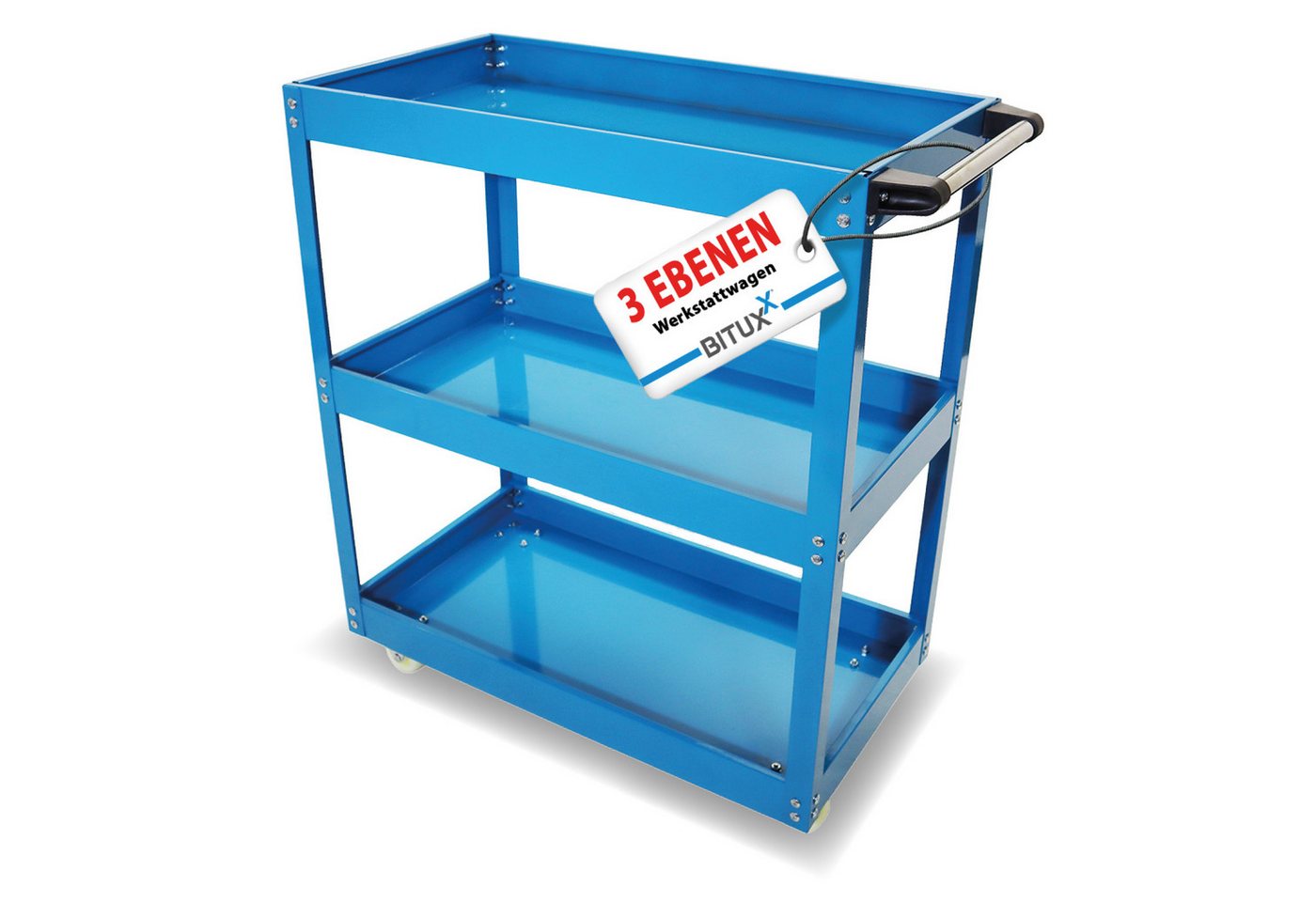 Bituxx Werkstattwagen mit 3 Ebenen Blau, (MA-19431), integrierter Griff