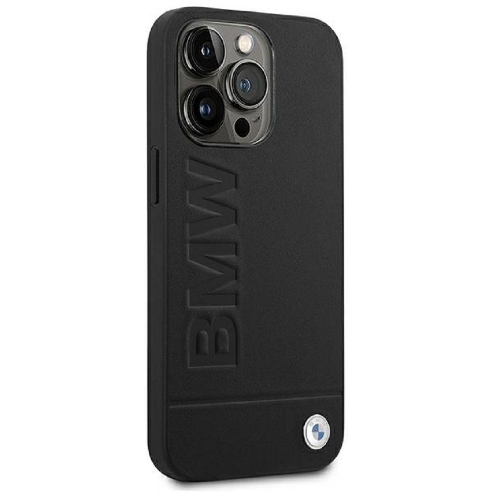 BMW Handyhülle Case Logo Echtleder schwarz iPhone 14 Pro Max 6,7 Zoll, Kantenschutz