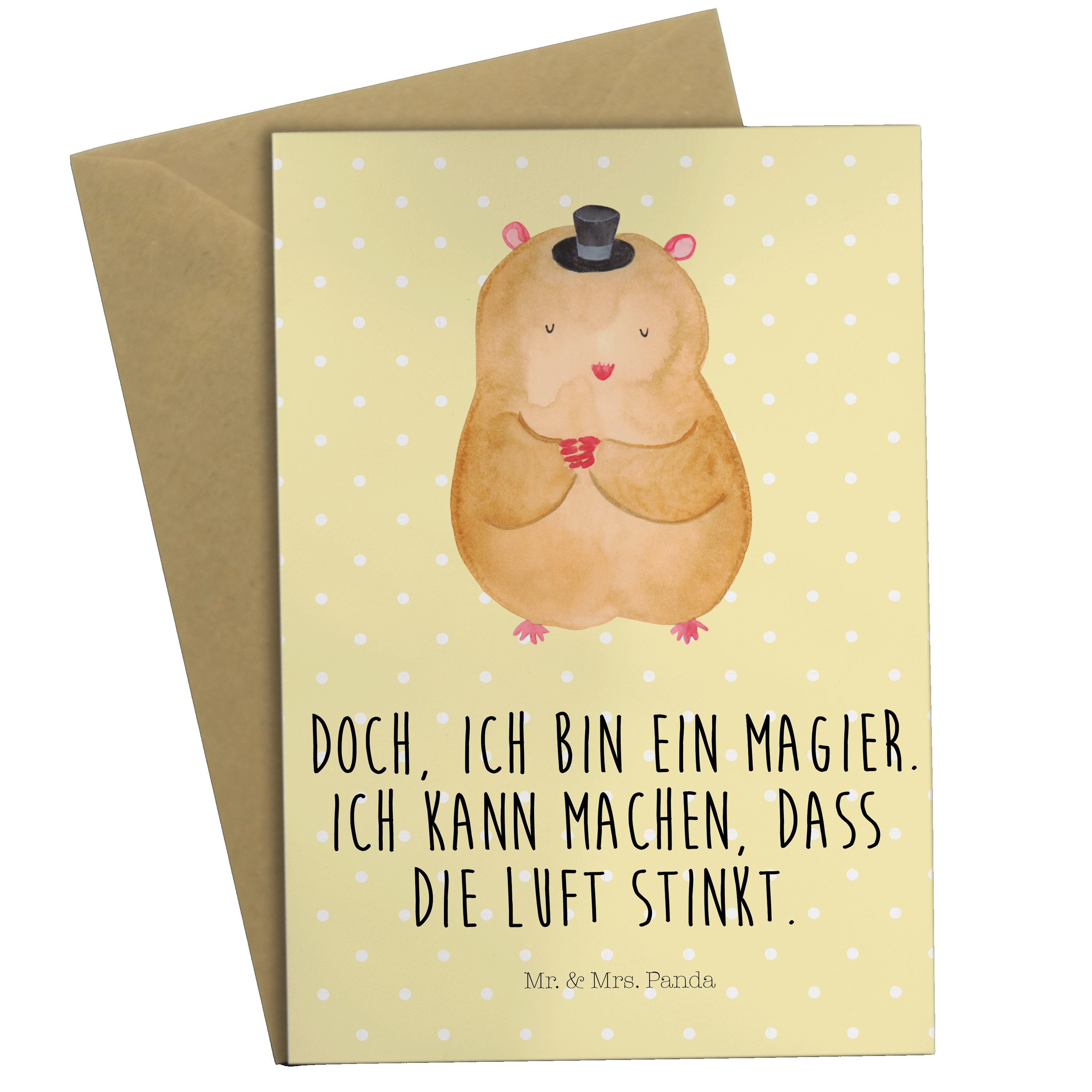 Mr. & Mrs. Panda Grußkarte Hamster mit Hut - Gelb Pastell - Geschenk, Zauberer, Hochzeitskarte