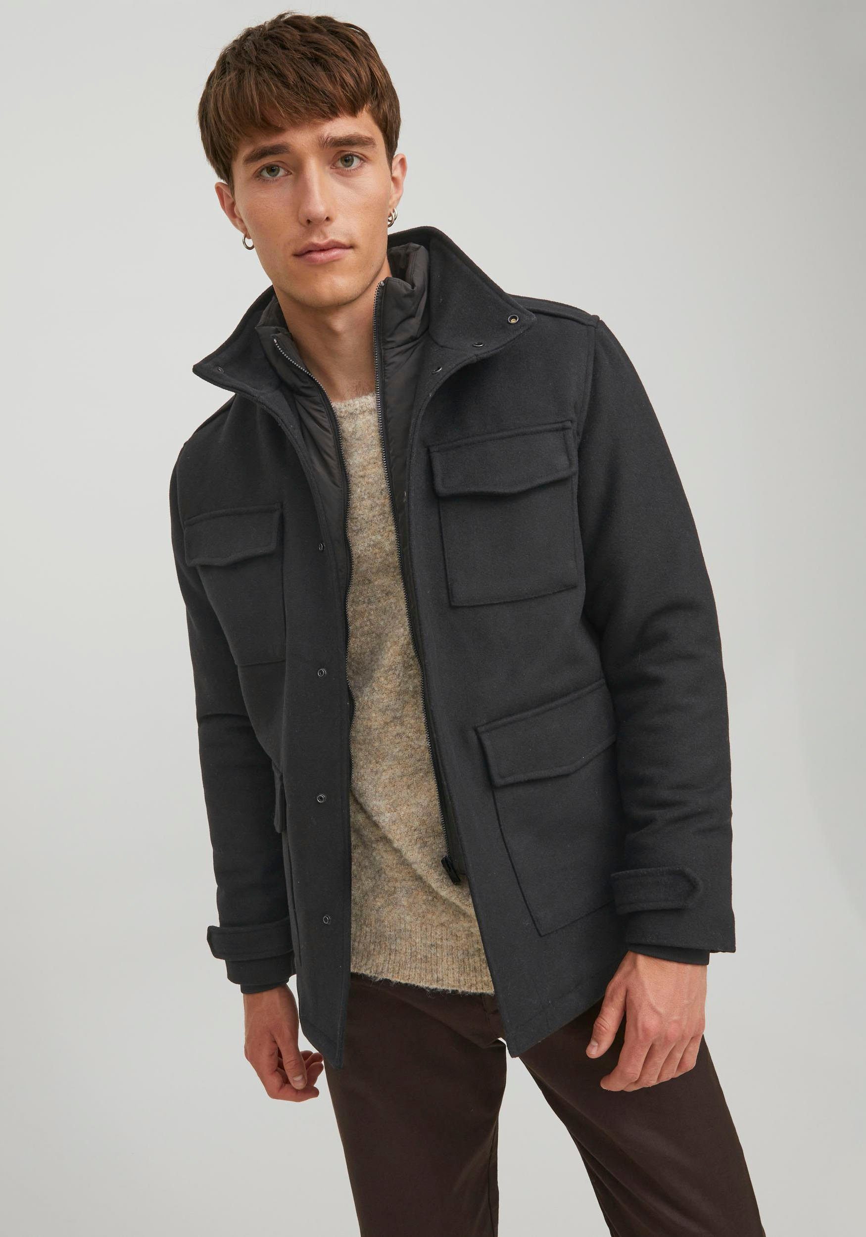 Jack & Jones Langjacke BLAPARKER WOOL FIELD JKT schwarz