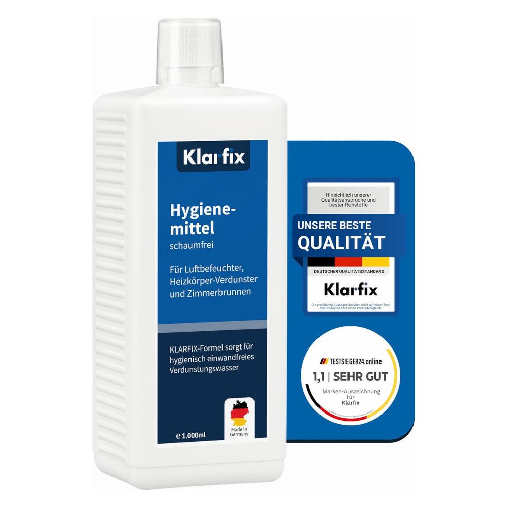 klarfix schaumfreies Hygienemittel (Spar-Set, [1-St. Hält Wasser hygienisch & kalkfrei Konservierungsmittel für Luftbefeuchter & Luftreiniger)