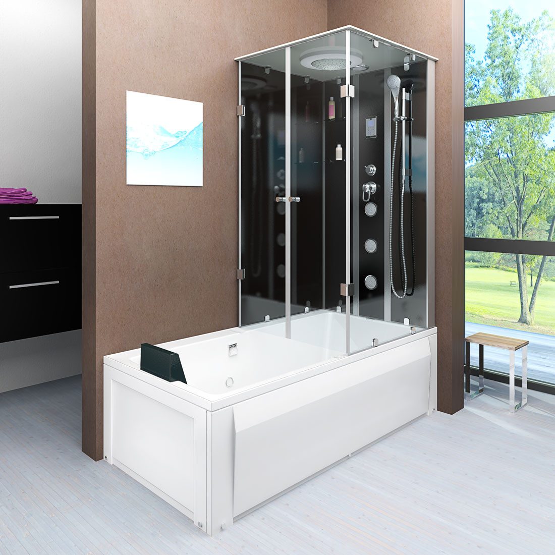 Thumbnail - AcquaVapore Grossraumdusche Dusche Wanne Kombination K05-L31 180x90, Sicherheitsglas ESG, inklusive Duschwanne, Moderner...