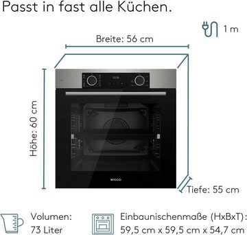 wiggo Einbaubackofen Einbau-Backofen WO-BFA610 Edelstahl I Heißluftofen Energieklasse A, mit Teleskopauszug, Ober- & Unterhitze, Heißluft, Grillen, Auftauen, Airfryer