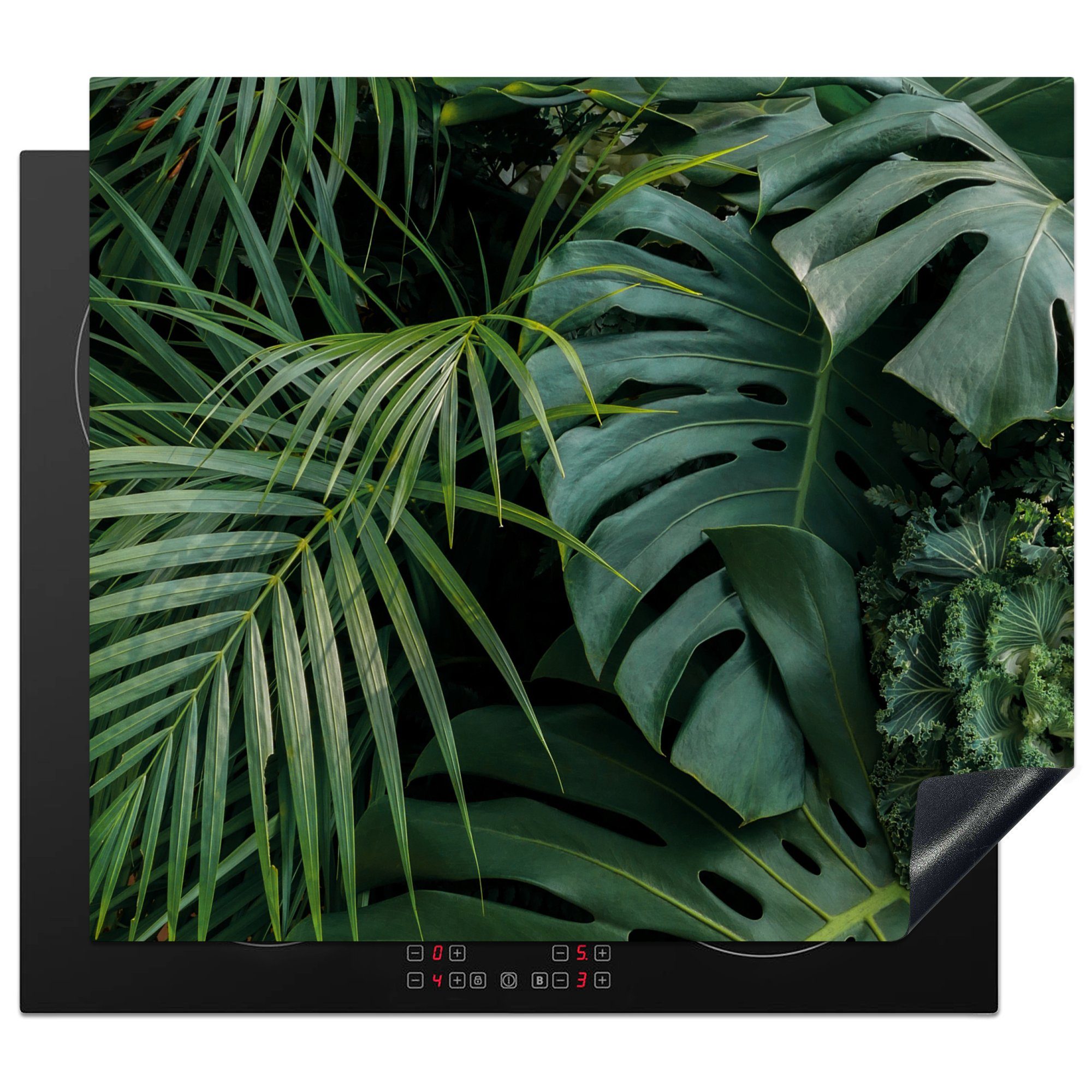 MuchoWow Herdblende-/Abdeckplatte Pflanzen - Dschungel - Blätter - Tropisch, Vinyl, (1 tlg), 59x51 cm, Induktionsschutz, Induktionskochfeld, Ceranfeldabdeckung