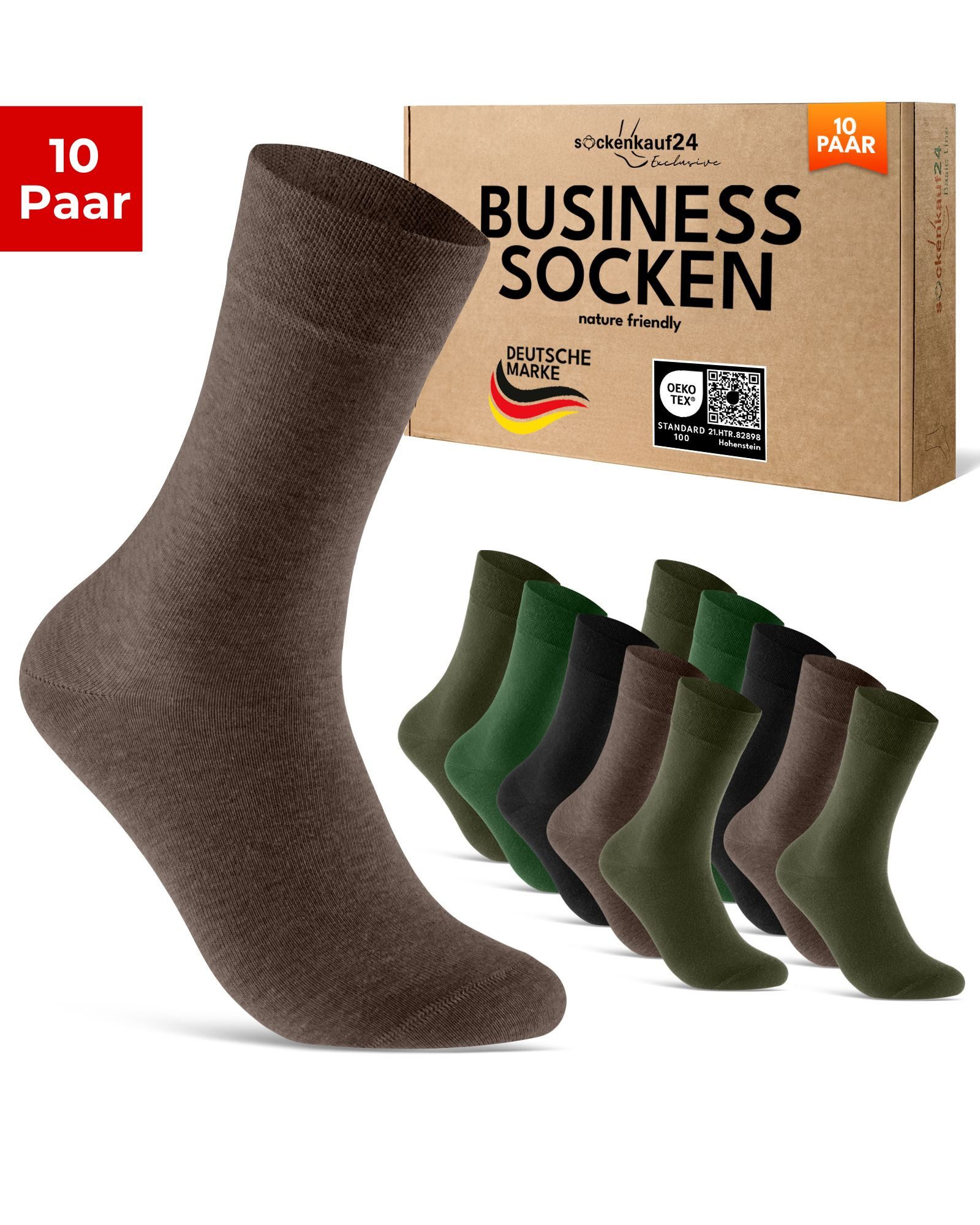 sockenkauf24 Businesssocken Premium Socken mit Komfortbund Herren & Damen Business Socken (Grün/Braun, 10-Paar, 43-46) aus gekämmter Baumwolle mit Pique-Bund, ohne Naht