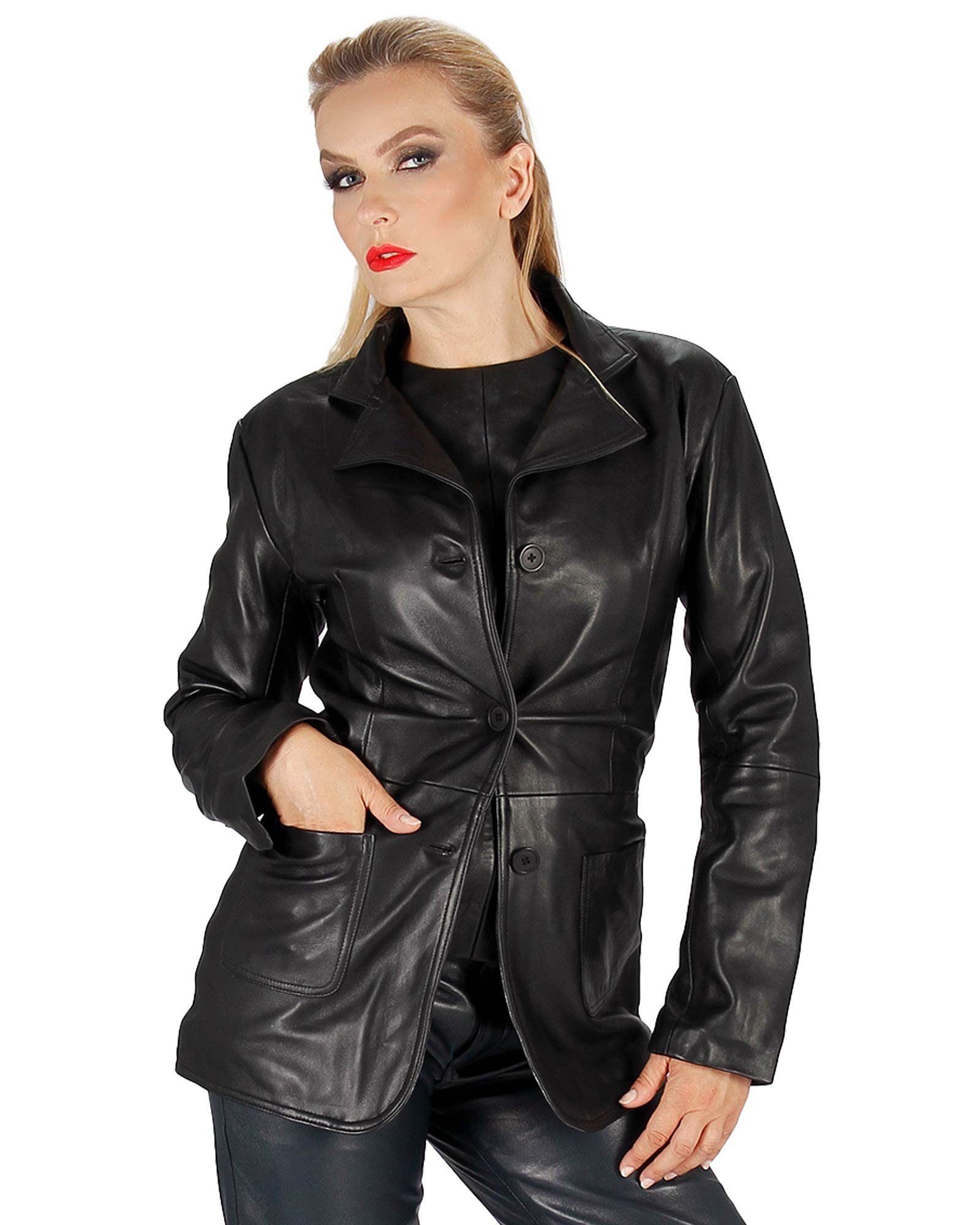 Fetish-Design Lederblazer Leder-Blazer Schwarz Blazer Lederjacke aus echtem Leder