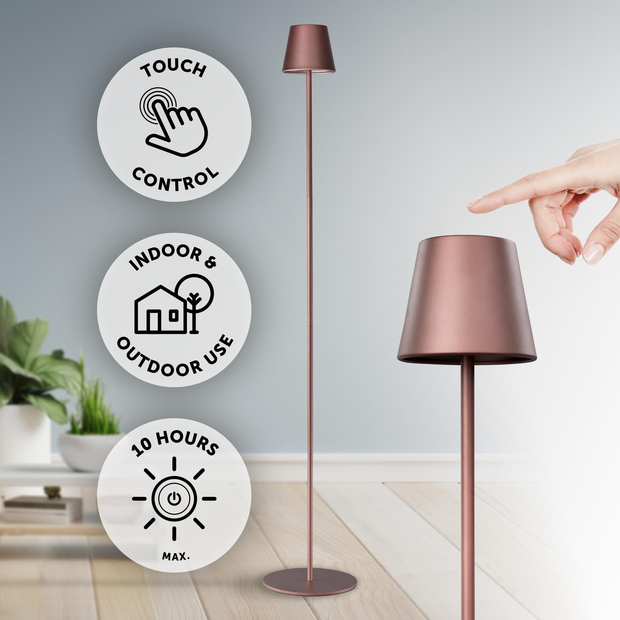 MANTA LED Stehlampe MANTA LED Akku Stehleuchte TOUCH 117 cm - Kabellos - Dimmbar, LED fest integriert, Farbtemperatur einstellbar, Tischlampe, Touch