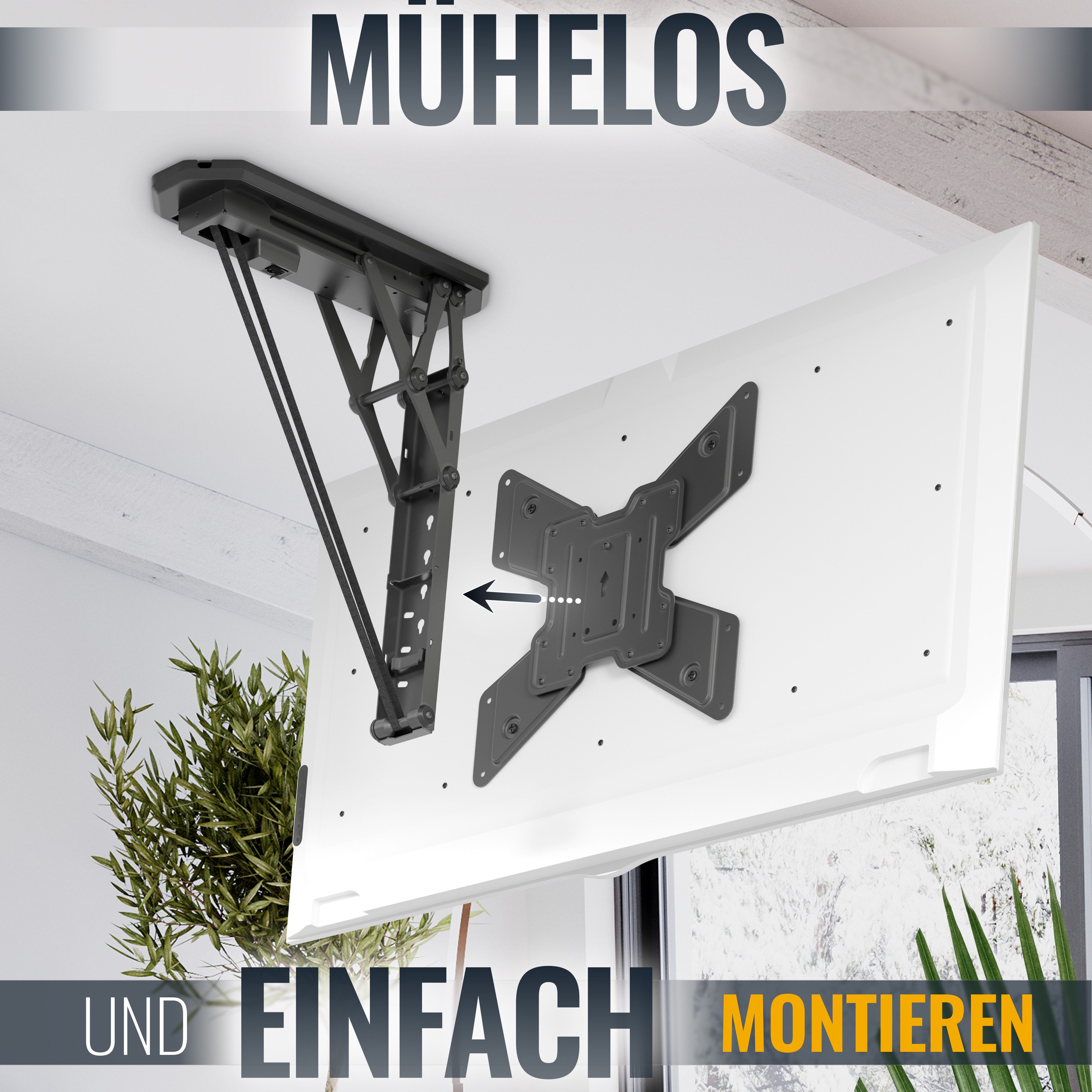 RICOO TV-Deckenhalterung TV Deckenhalterung 23" bis 55" max 30 Kg elektrisch klappbar SE0544, (bis 55 Zoll, VESA 100x100 bis 400x400, 1-tlg., bis 75° ausklappba – Bild 2 von 5