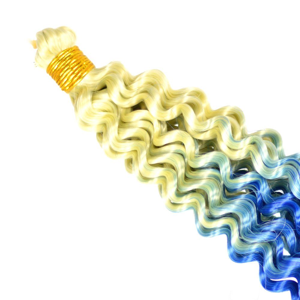 MyBraids YOUR BRAIDS! Flechthaar Braids 3er Wellig Pack 19-WS Deep Wave Kunsthaar-Extension Ombre Crochet Zöpfe Hellblond-Blau