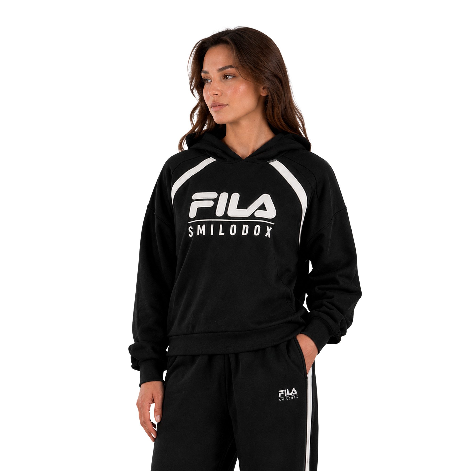 Smilodox Hoodie Ardea Damen, Fila, Pullover mit Kapuze, Oversize, Baumwolle FILA Kollaboration, Color Block, Cropped, Urban Style, Gym & Sport