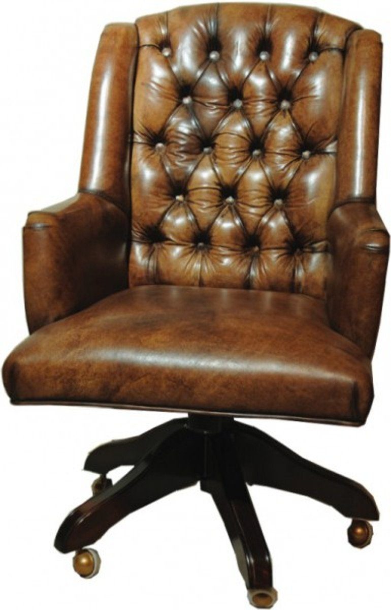 Casa Padrino Chefsessel Chefbüro Braun - Chefsessel Drehstuhl Echtleder Stuhl Luxus Büro Schreibtisch Stuhl