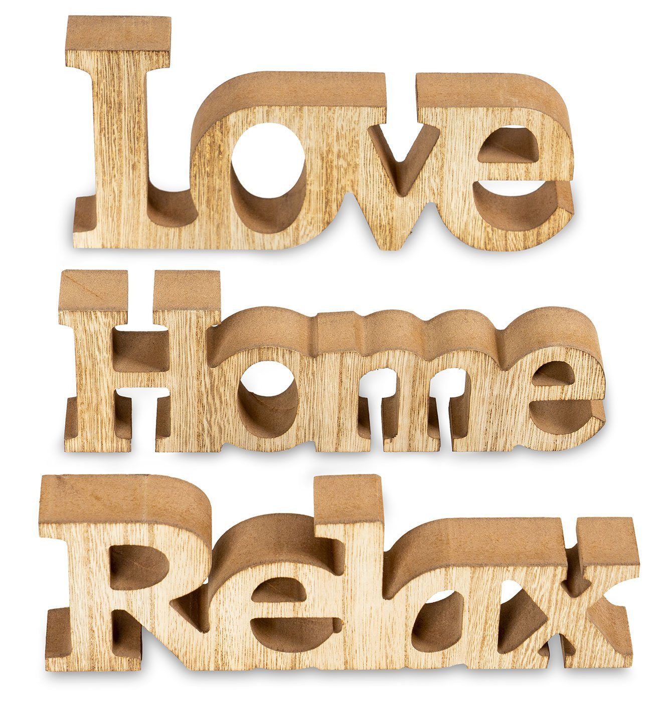 Deko-Schriftzug, braun levandeo Love Relax Schriftzug Natur Set Home Levandeo® Holz 3er