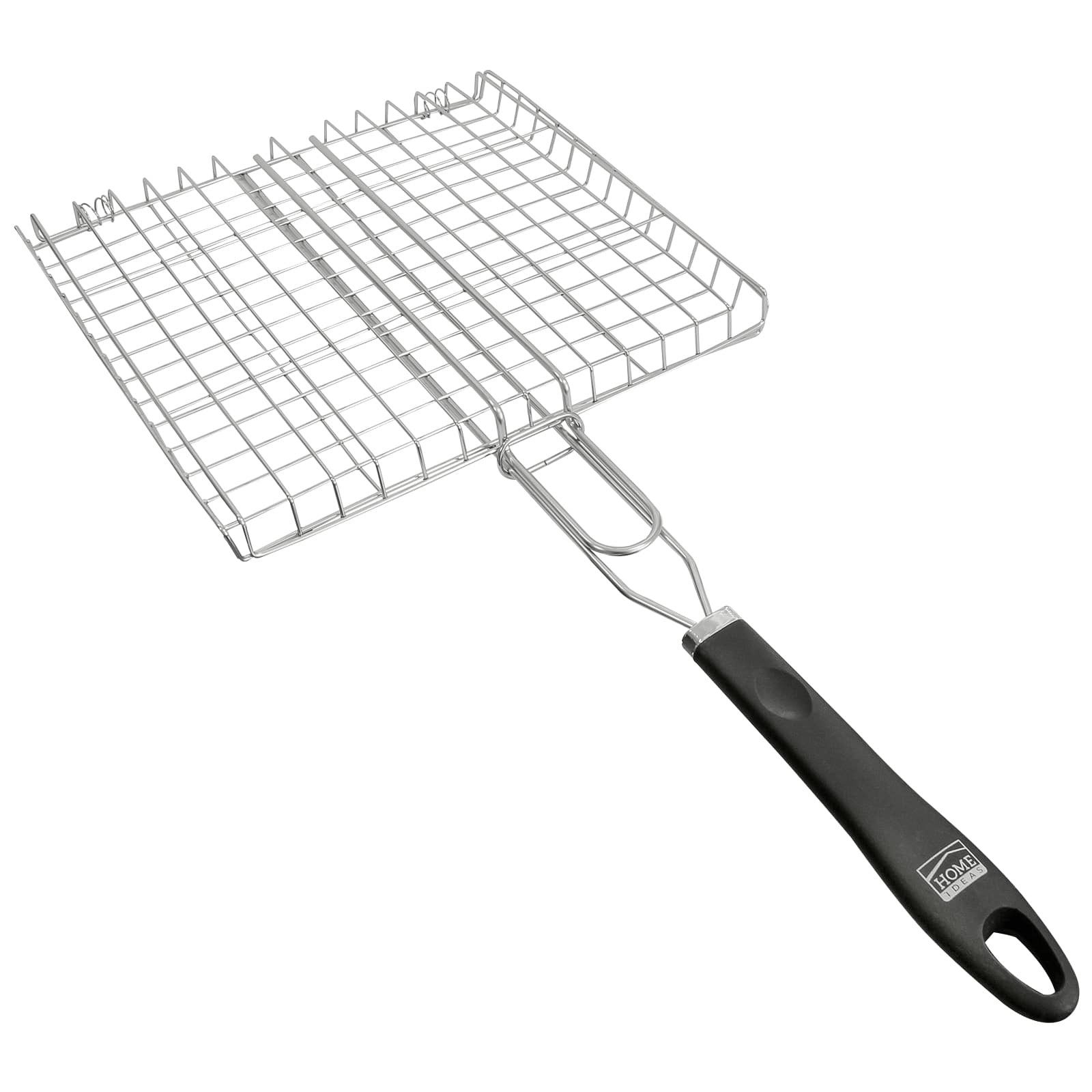 Home Ideas Grillguthalter Grillkorb für Fleisch, Fisch, Gemüse, Würstchen & Co., Rostfreier Edelstahl & Kunststoff, Zum Einfachen Wenden & Grillen