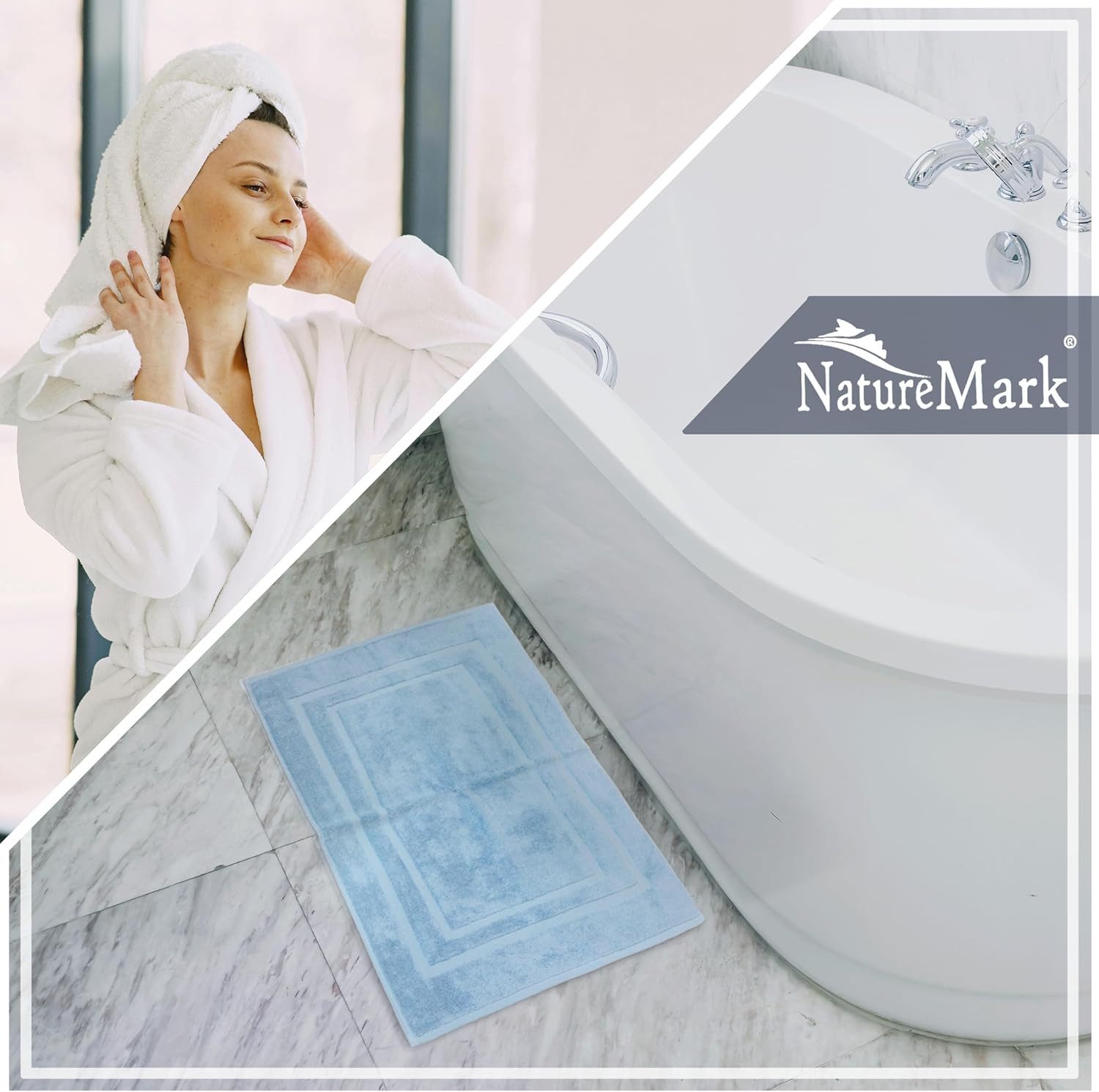 NatureMark Badematte 2er-Set Badvorleger 50x80cm, strapazierfähig, Baumwolle, rechteckig, Badematte 2-tlg., Duschmatte Duschvorleger, Premium Qualität, 50x80cm, – Bild 4 von 5