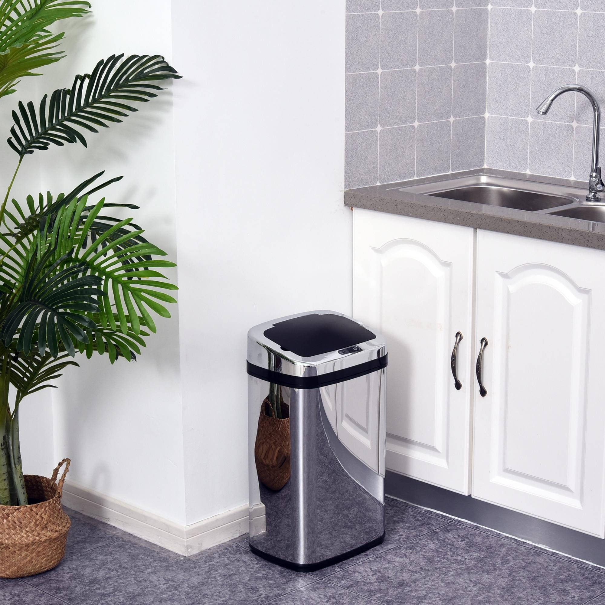 HOMCOM Mülleimer Sensor Mülleimer 30L Edelstahl, Automatischer Mülleimer, Schwarz+Silber 33 x 25 x 58 cm