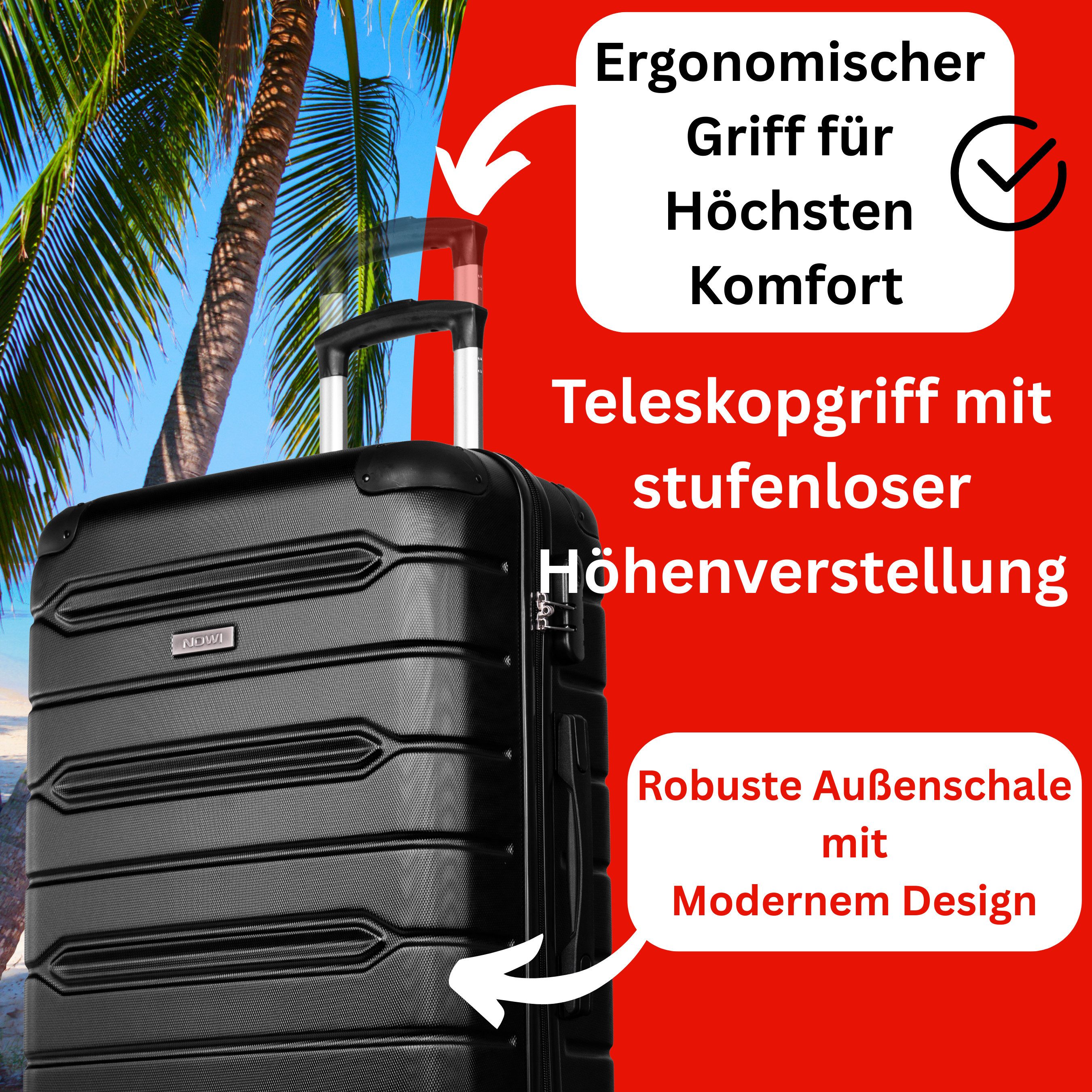NOWI Hartschalen-Trolley Koffer Hartschalenkoffer mit Zahlenschloss & 8 Rollen Trolley, Zahlenschloss