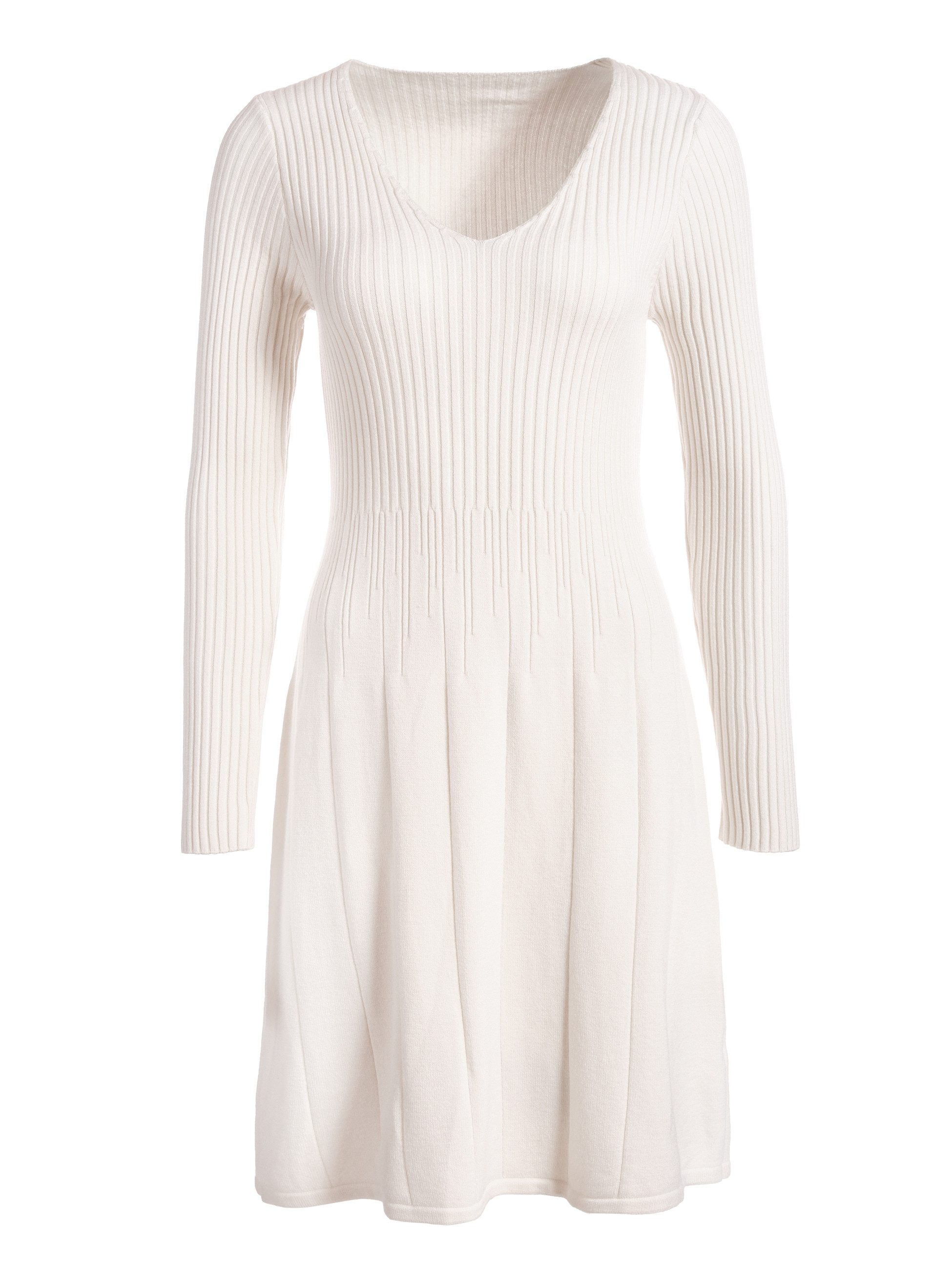 PEKIVESSA Strickkleid Kurzes Ripp-Strickkleid tailliert mit feminin tiefem V-Ausschnitt