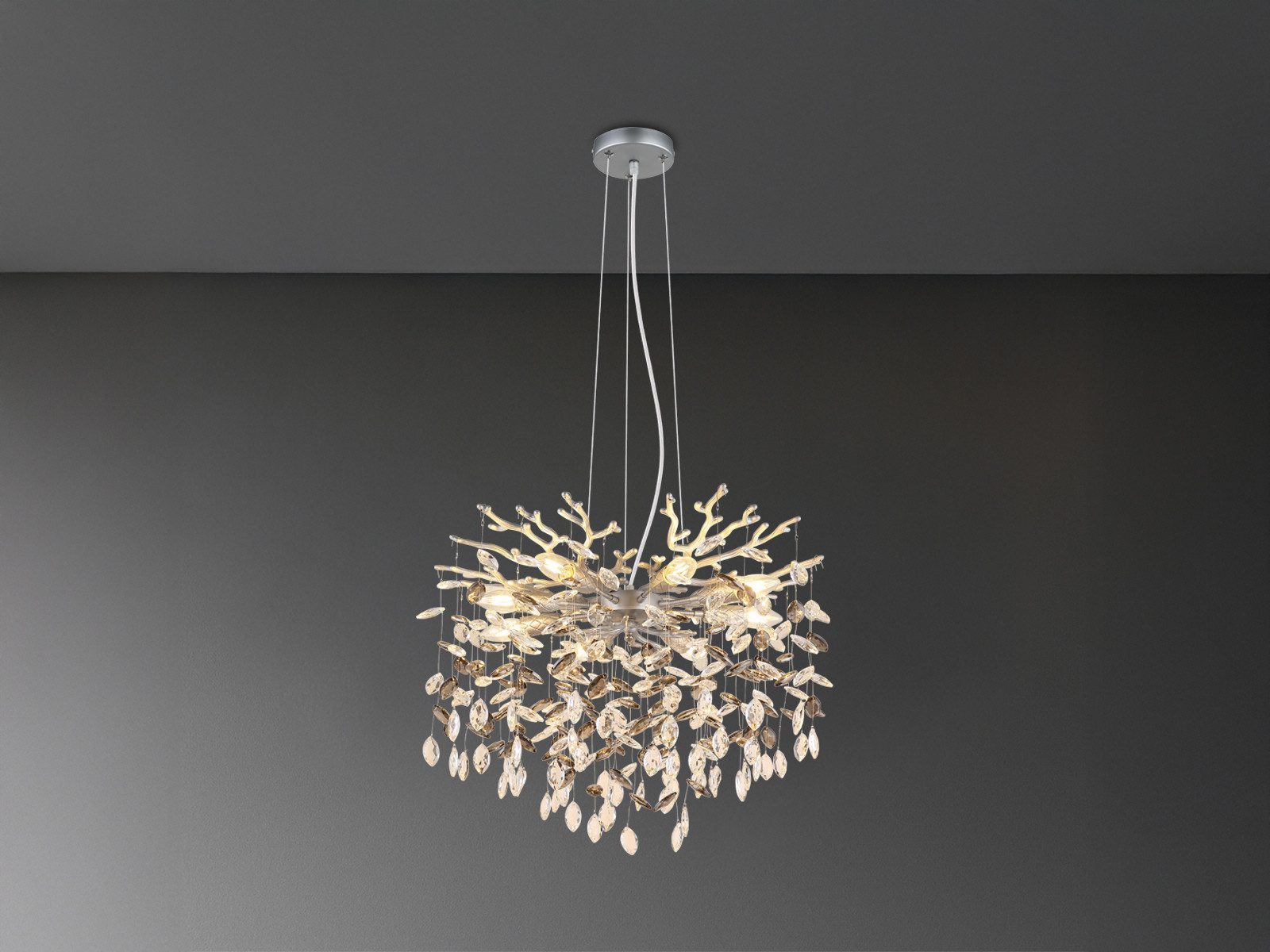 GLOBO LIGHTING LED Kronleuchter mit Kristall 2-farbig Ø 60cm, Dimmfunktion, LED wechselbar, Warmweiß, ausgefallene Pendelleuchte groß für Esstisch, Esszimmer-Lampe hängend