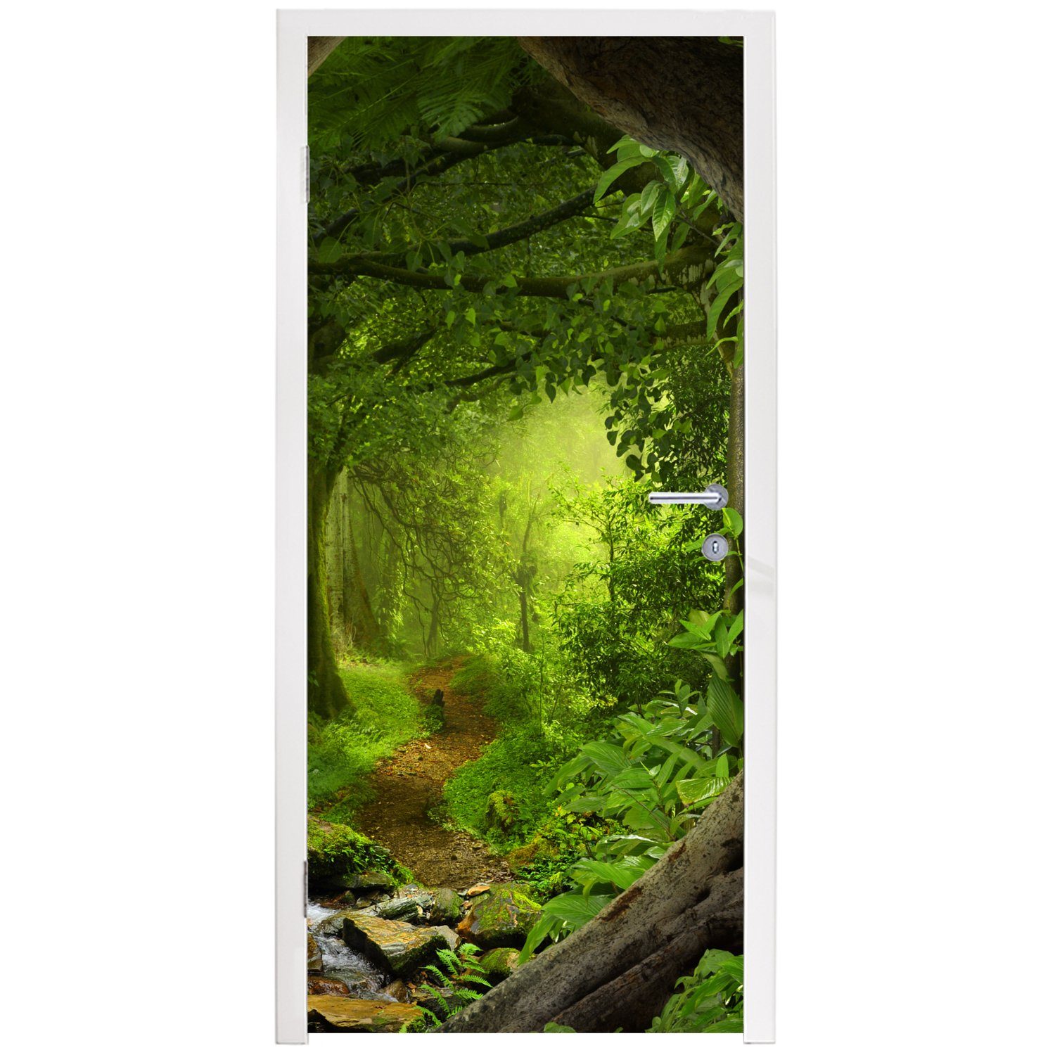 MuchoWow Türtapete Dschungel - Tropisch Tür, - bedruckt, - St), Fototapete Pflanzen, Türaufkleber, (1 Grün Matt, cm - für 75x205 Natur