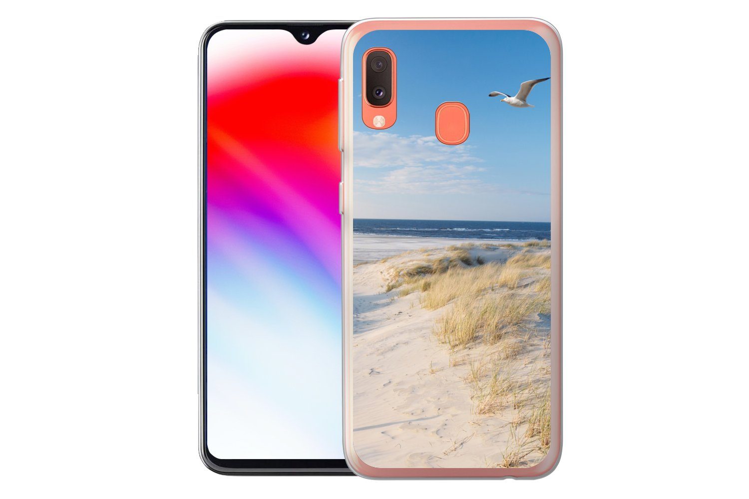 MuchoWow Handyhülle für Samsung Galaxy A20e Düne - Möwe - Strand - Meer - Sonne, Smartphone-Bumper, Print, Handy Schutzhülle Dünn