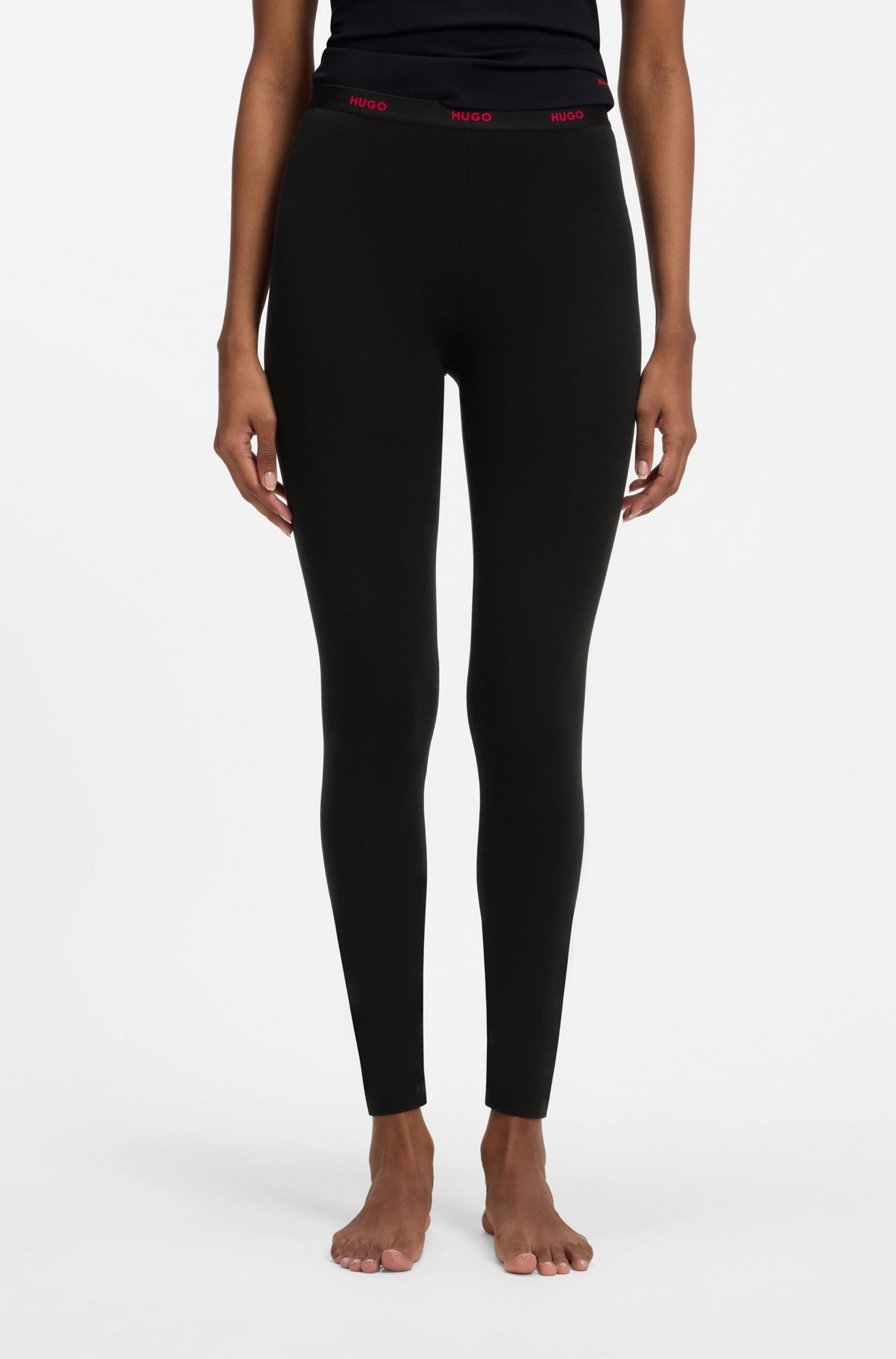 HUGO Leggings elastischer Bund mit Logos, körpernahe Form