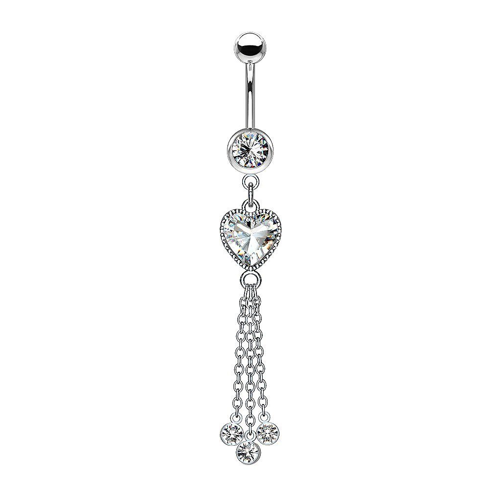 Bauchnabelpiercing Bauchpiercing Banane Stecker mit Kristall Herz und Ketten Anhänger