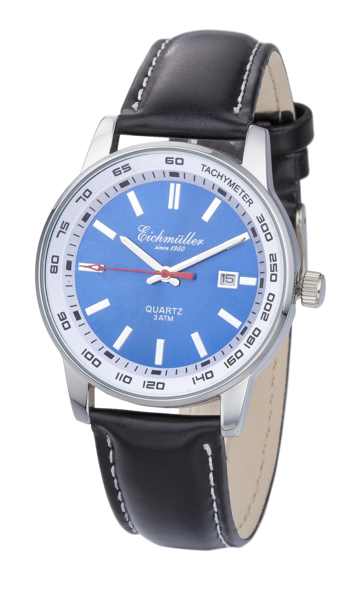 Eichmüller Quarzuhr Herrenuhr RE1164, 40 mm – Sportliche Armbanduhr mit blauem Zifferblatt